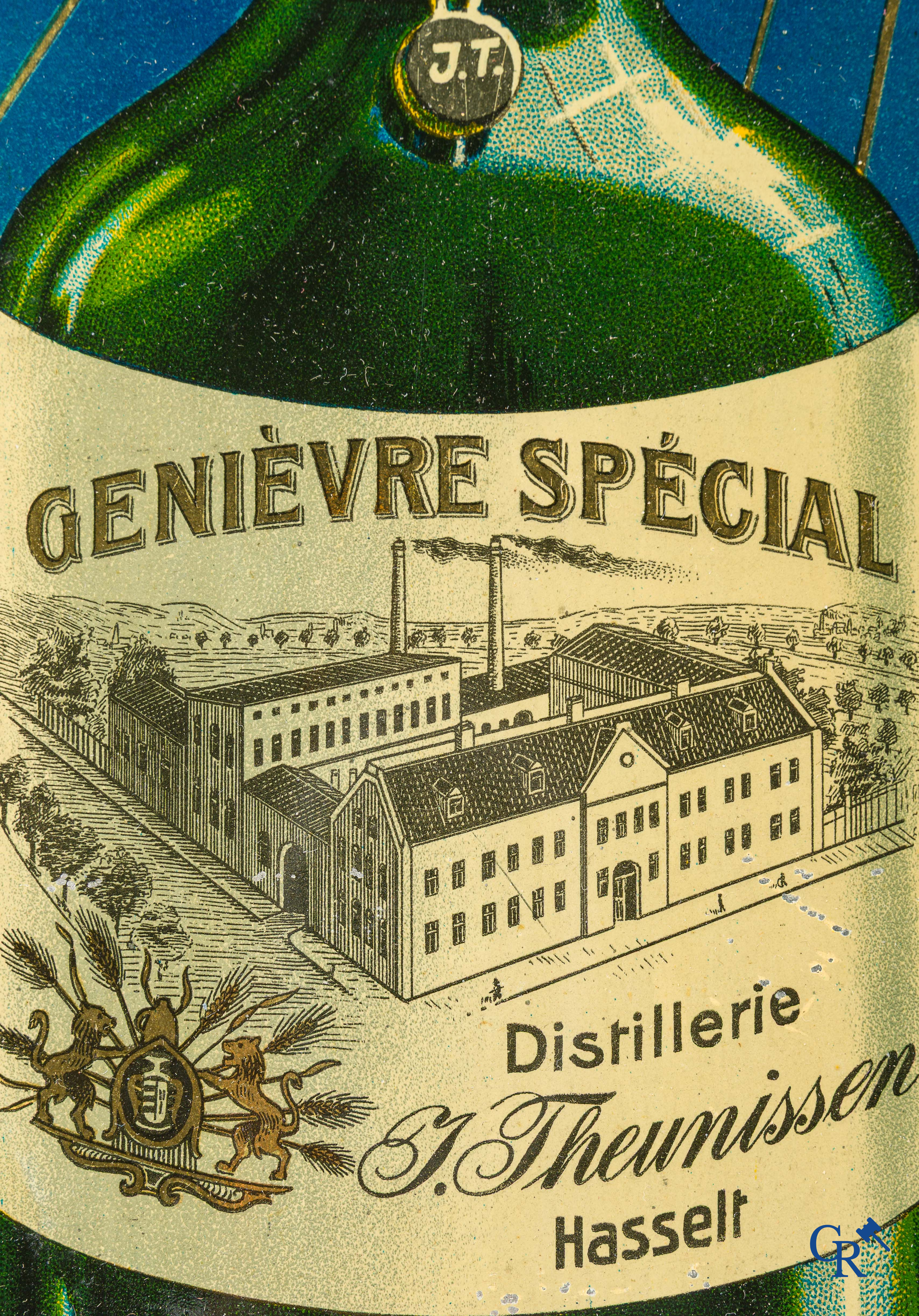 J. Theunissen Hasselt. Publicity in painted metal for Special Old Hasselt Genever. 1920's-30's.