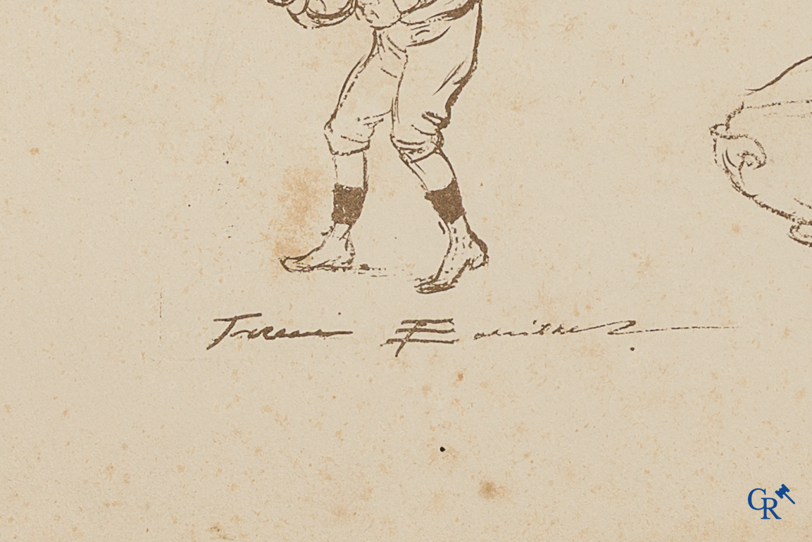 Firmin Bouisset (1859-1925) Lithographic proof print featuring sketches of Jacques Bouisset and typical subjects.