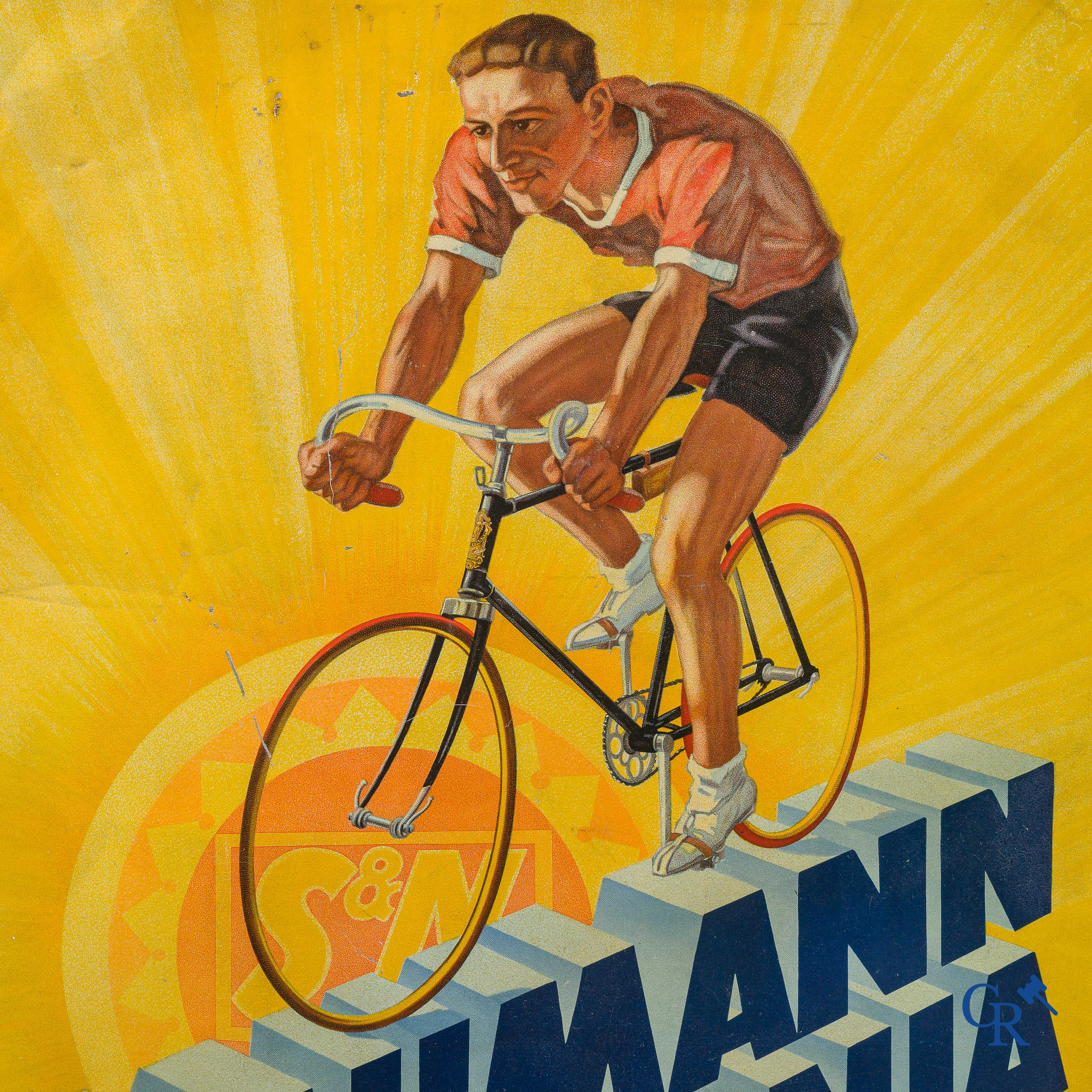 Seidel & Naumann Dresden. A large publicity sign in printed metal for racing bikes Naumann Germania. 1930's.