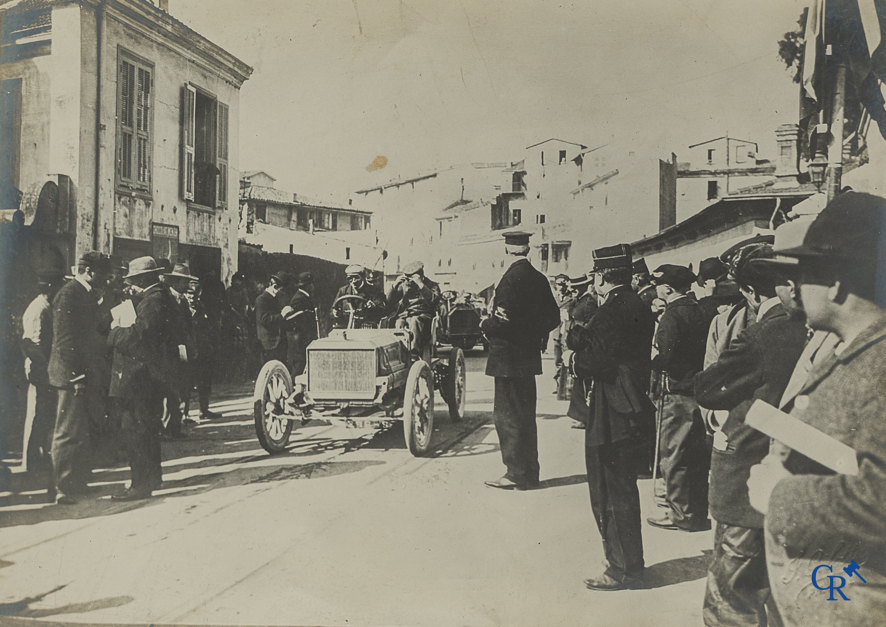 Automobilia. Photography, exceptionally large photo, the start of the Nice-La Turbie car race on 1 April 1903. Early 1900.