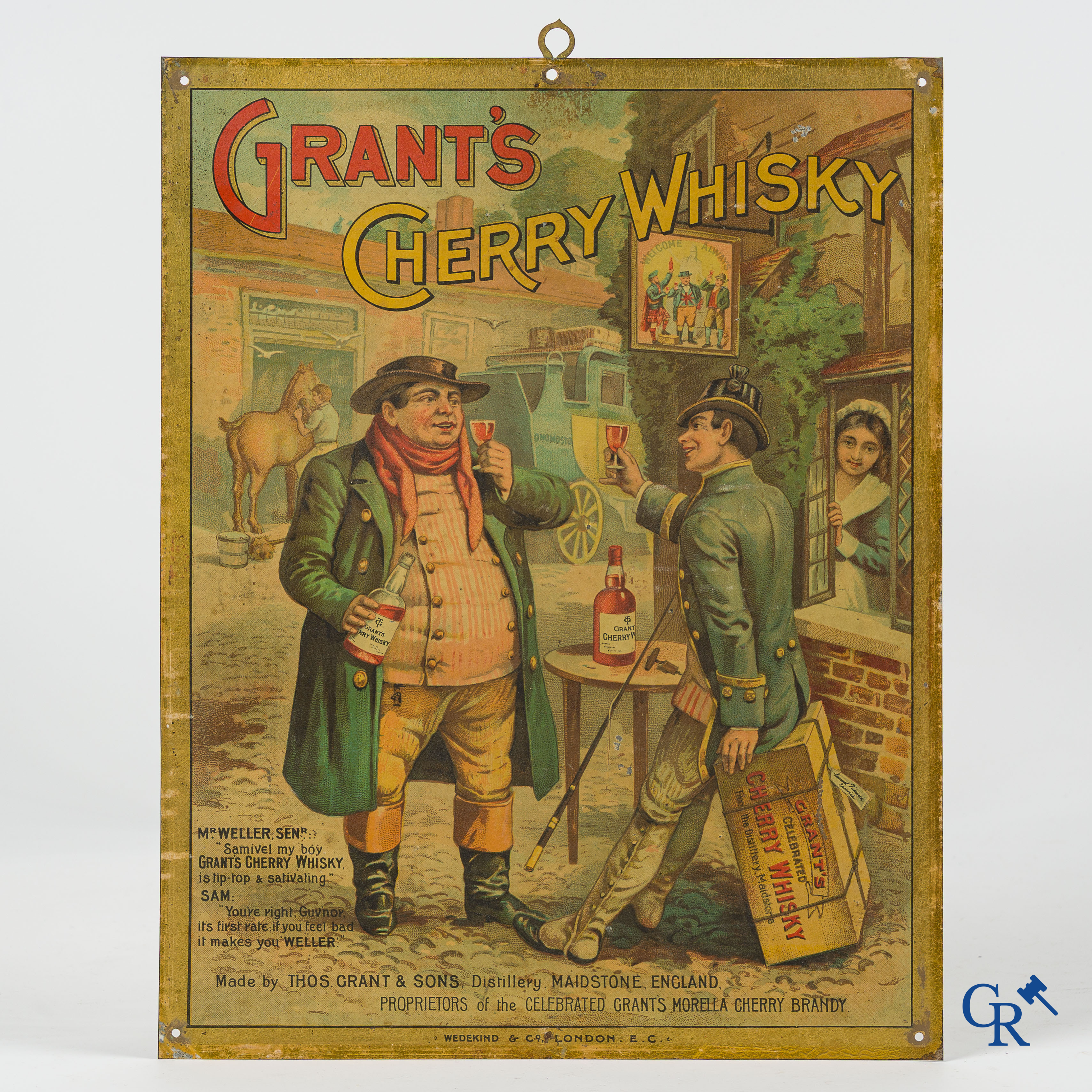 Grant's Cherry Whisky. Old publicity sign for Thos Grant & Sons, Maidstone England, circa 1910-1920.