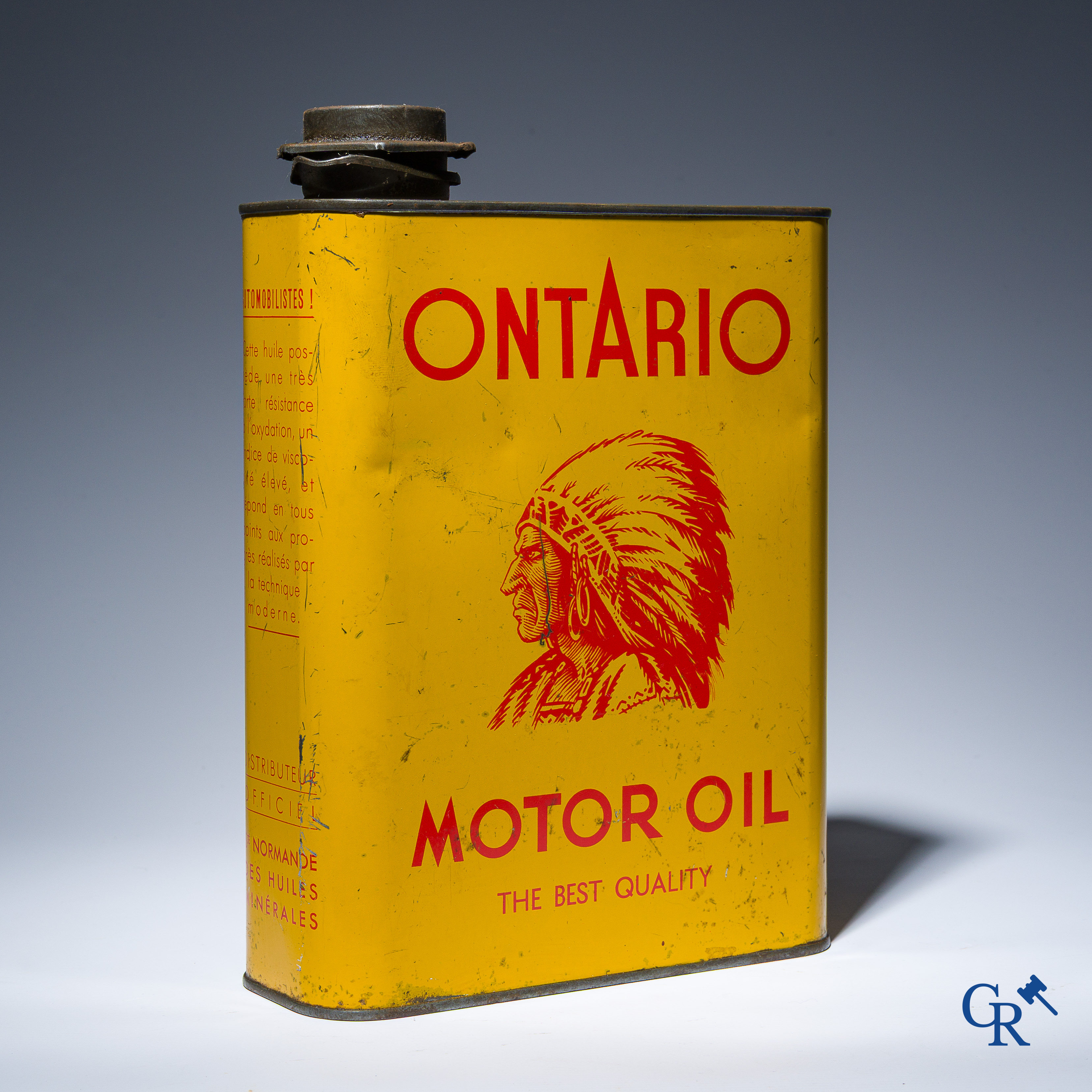 Automobilia. Ontario, Motor Oil, The best Quality. Oil can with representation of an Indian chief.