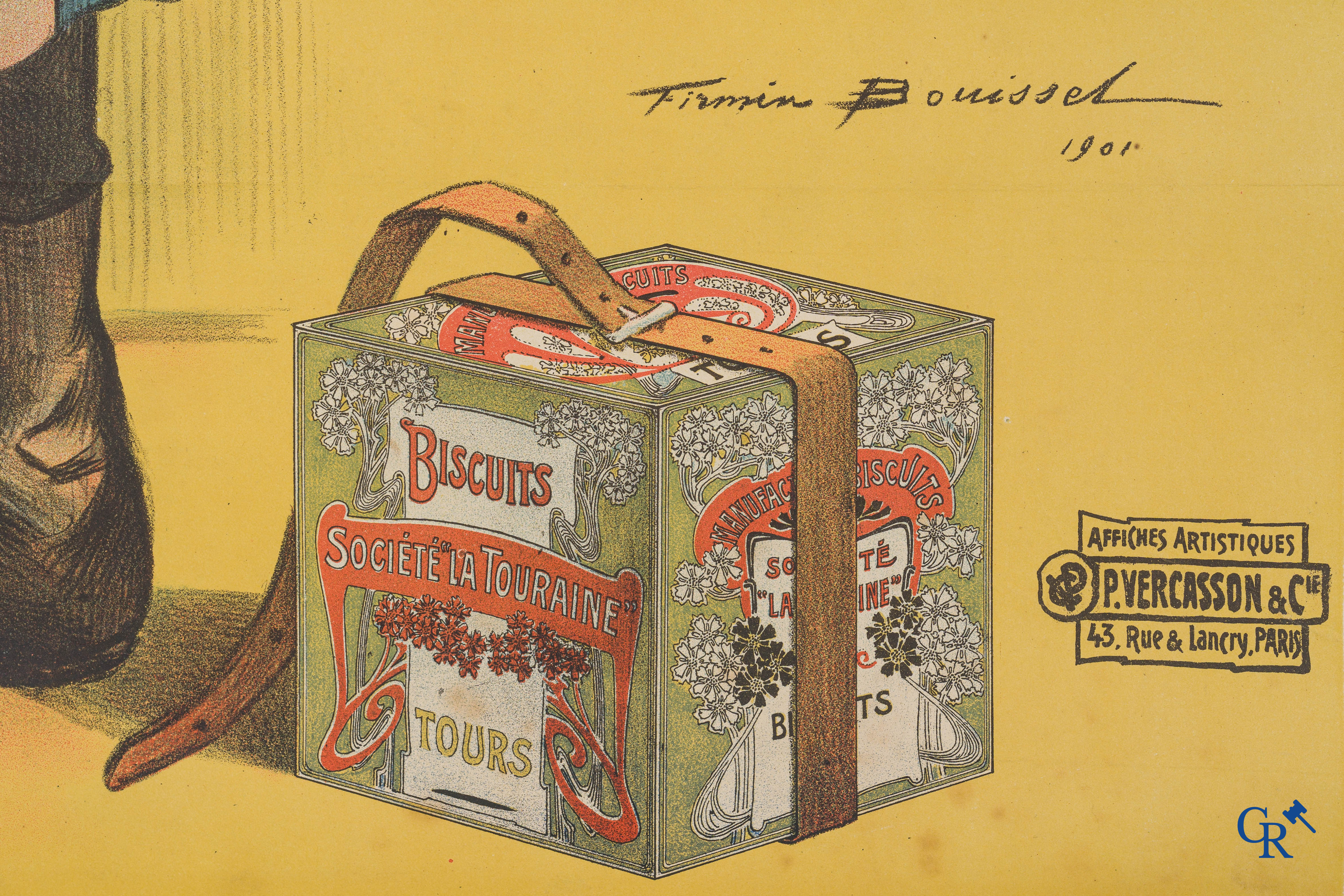 Firmin Bouisset (1859-1925) Rare publicity poster for chocolate biscuits "La Touraine".