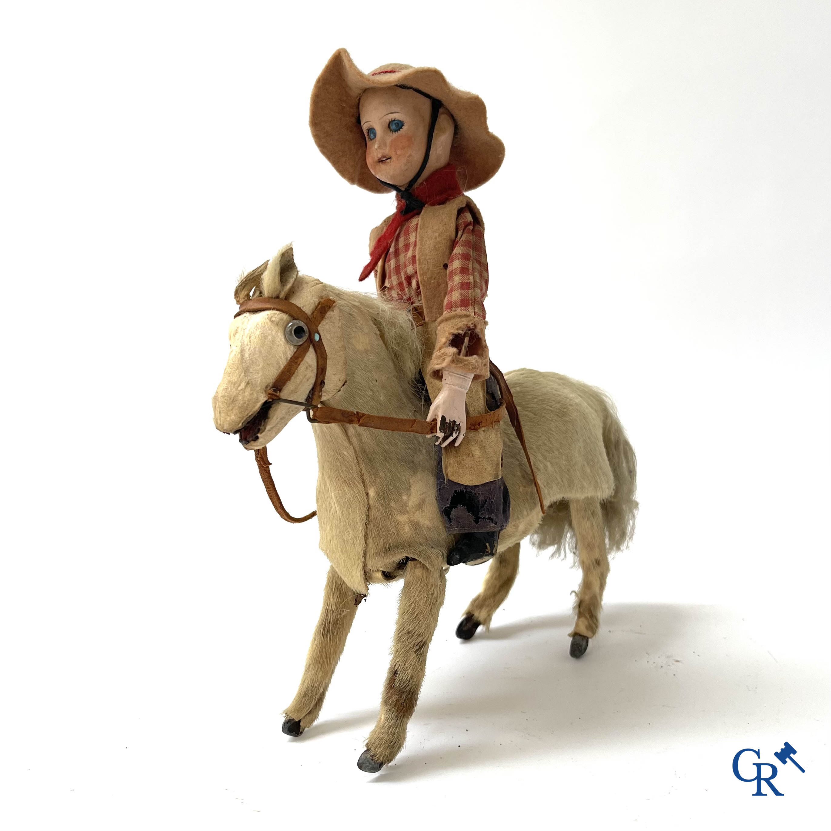 Old toys. Roullet & Decamps. "Cheval sauteur cowboy" Mechanical toy horse with cowboy. Circa 1910-1920.