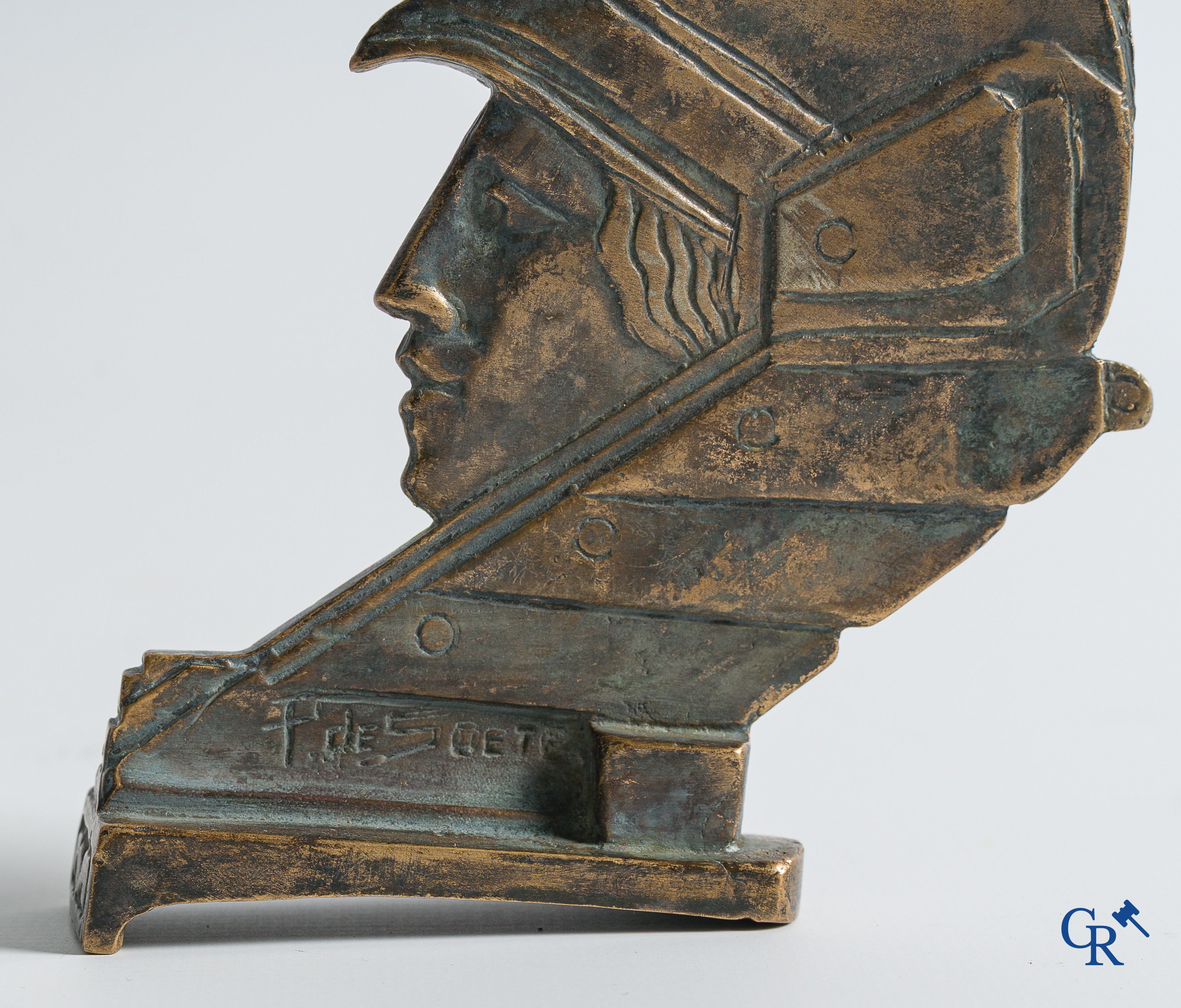 Automobilia. Minerva, Pierre de Soete. Original car mascot in silver-plated bronze. 1920's