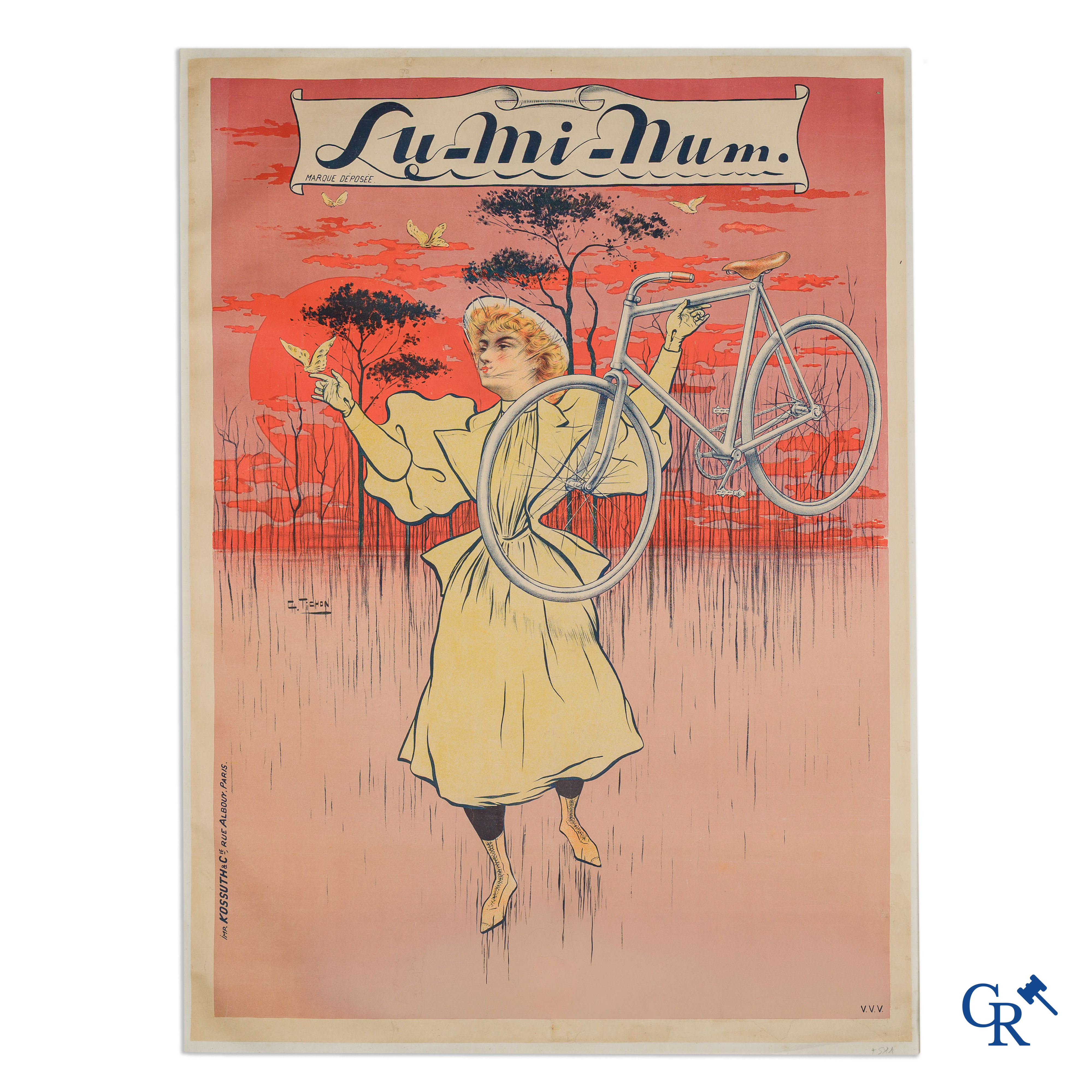 Fietsen Lu-Mi-Num. Mooie Belle-Epoque affiche met een ontwerp van Charles Tichon (1865-1924). Circa 1900.