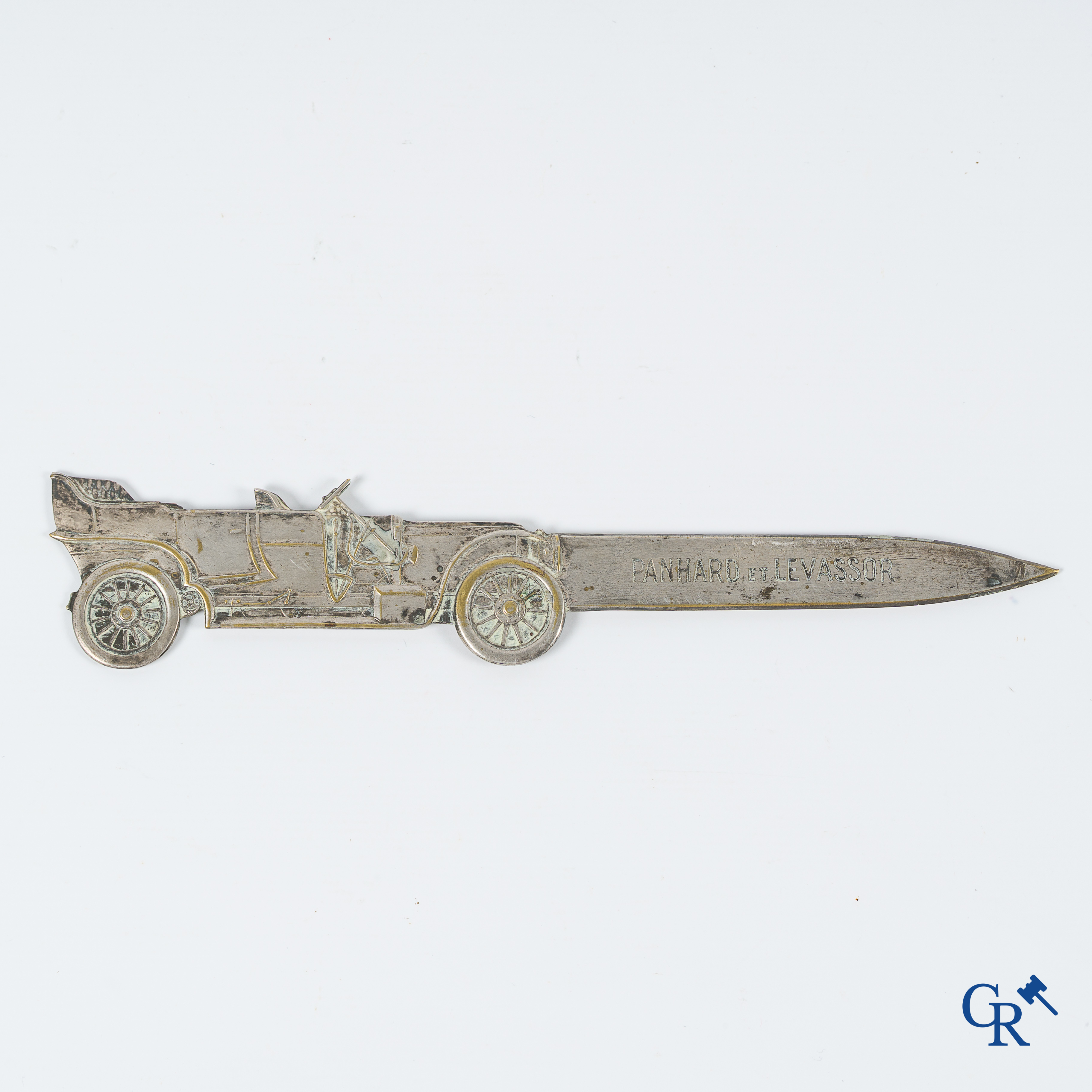 Panhard et Levassor. Letter opener in finely chiseled and silver-plated bronze. Circa 1920-1930.