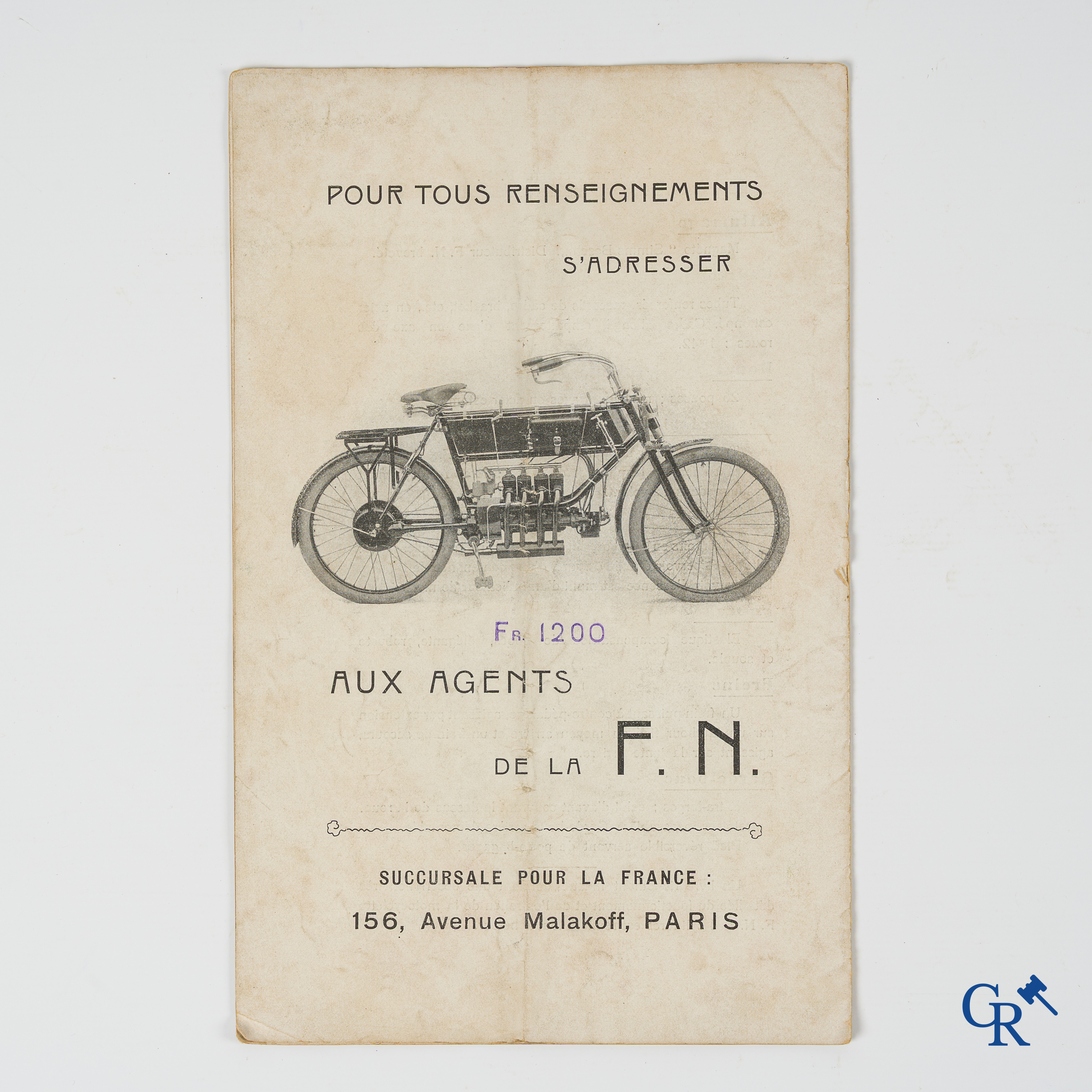 FN. Fabrique Nationale. Publicity leaflet-manual for the 4 cylinder motorcycle F.N., model 1907.