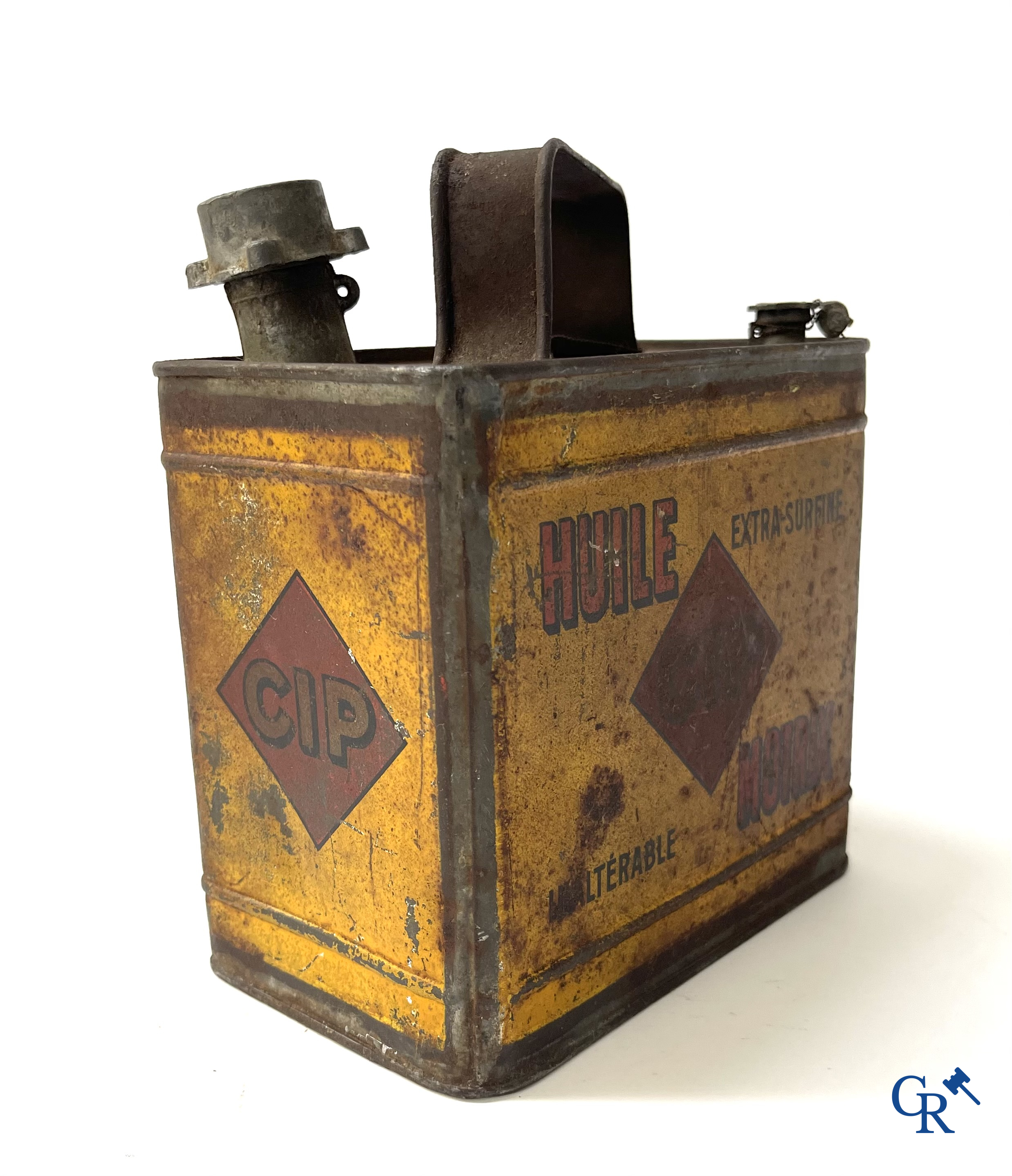 Automobilia. 3 early oil cans for car engine oil. Huile Renault, Huile CIP Motrix, Huile Vitesse. Circa 1920.