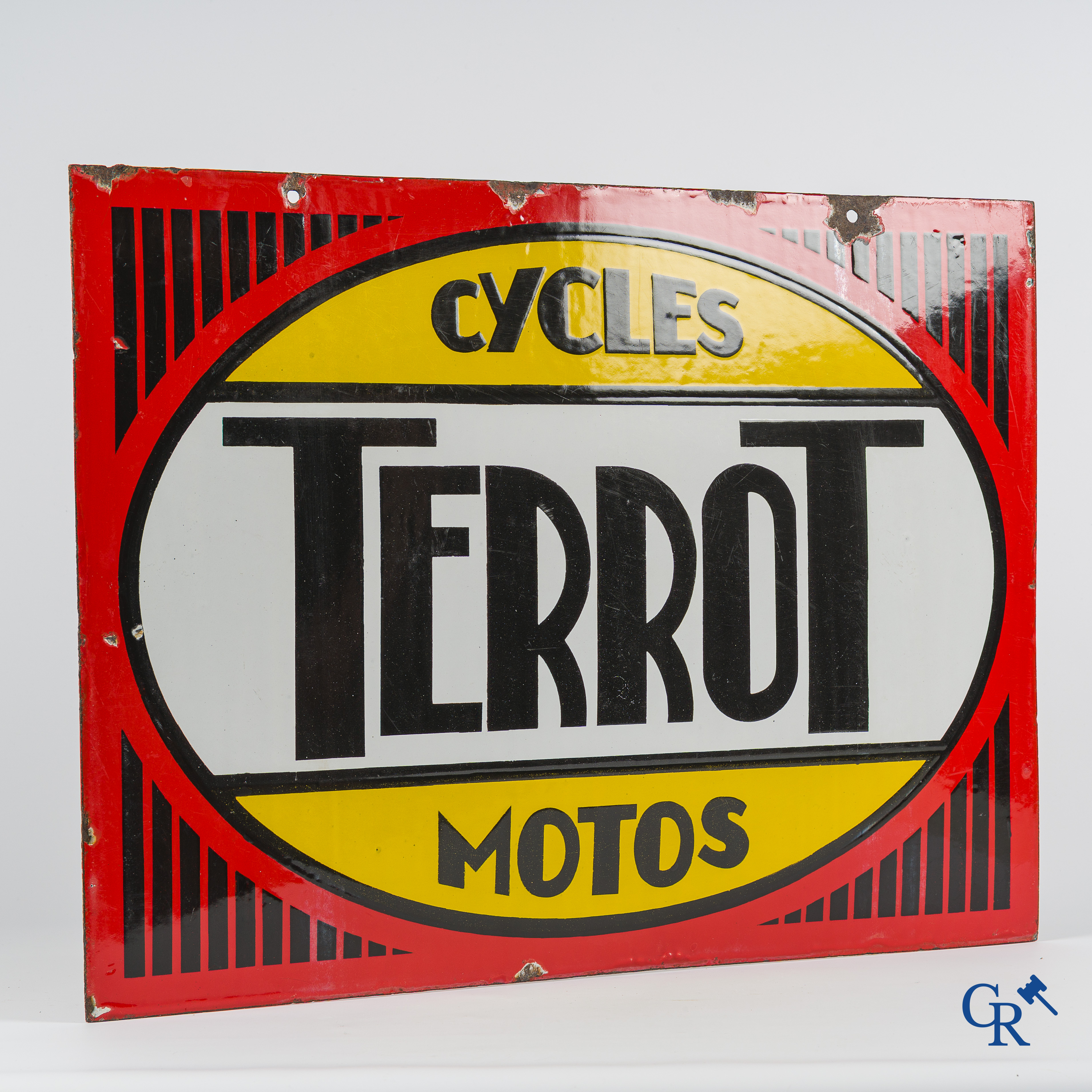 Terrot. Double-sided enamel advertising sign for the bicycles and motorcycles of the Terrot brand. 1930's.