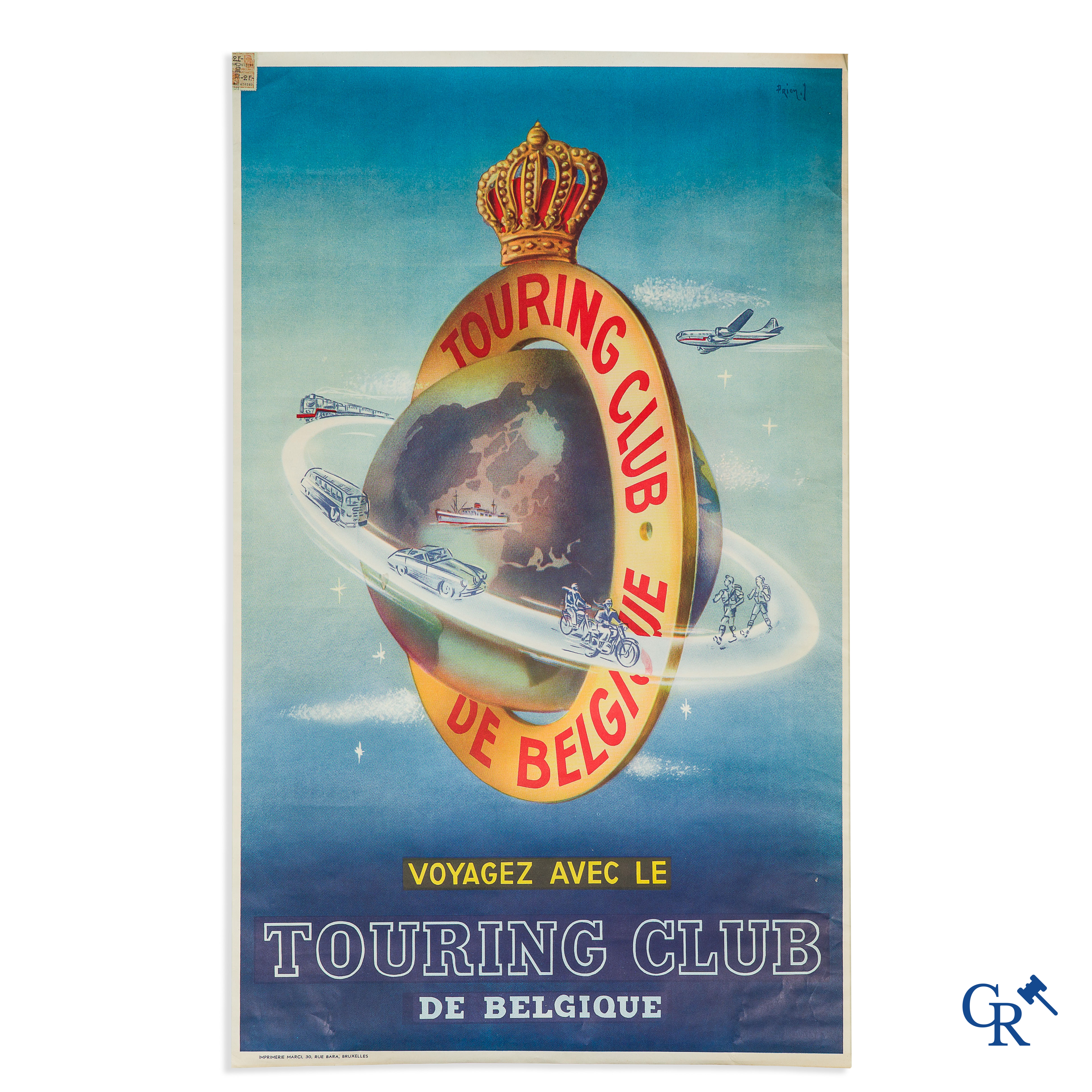 J. Prion, Touring Club De Belgique. Rare publicity poster for the Touring Road Help of Belgium. 1950's.