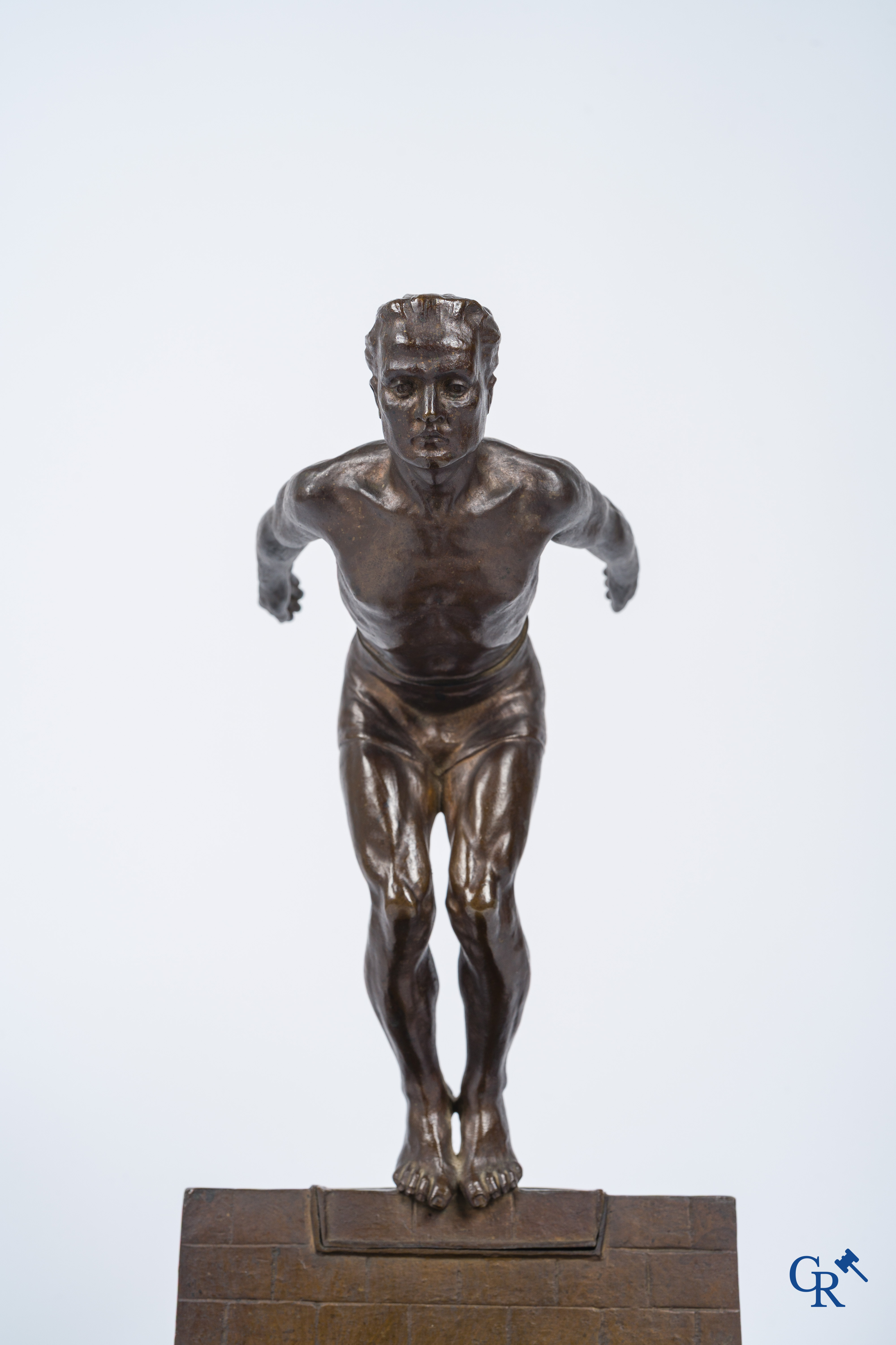 J. Duquet. Art Deco. Bronze statue of a swimmer "The dive" Brown patina. Signed. Circa 1930.