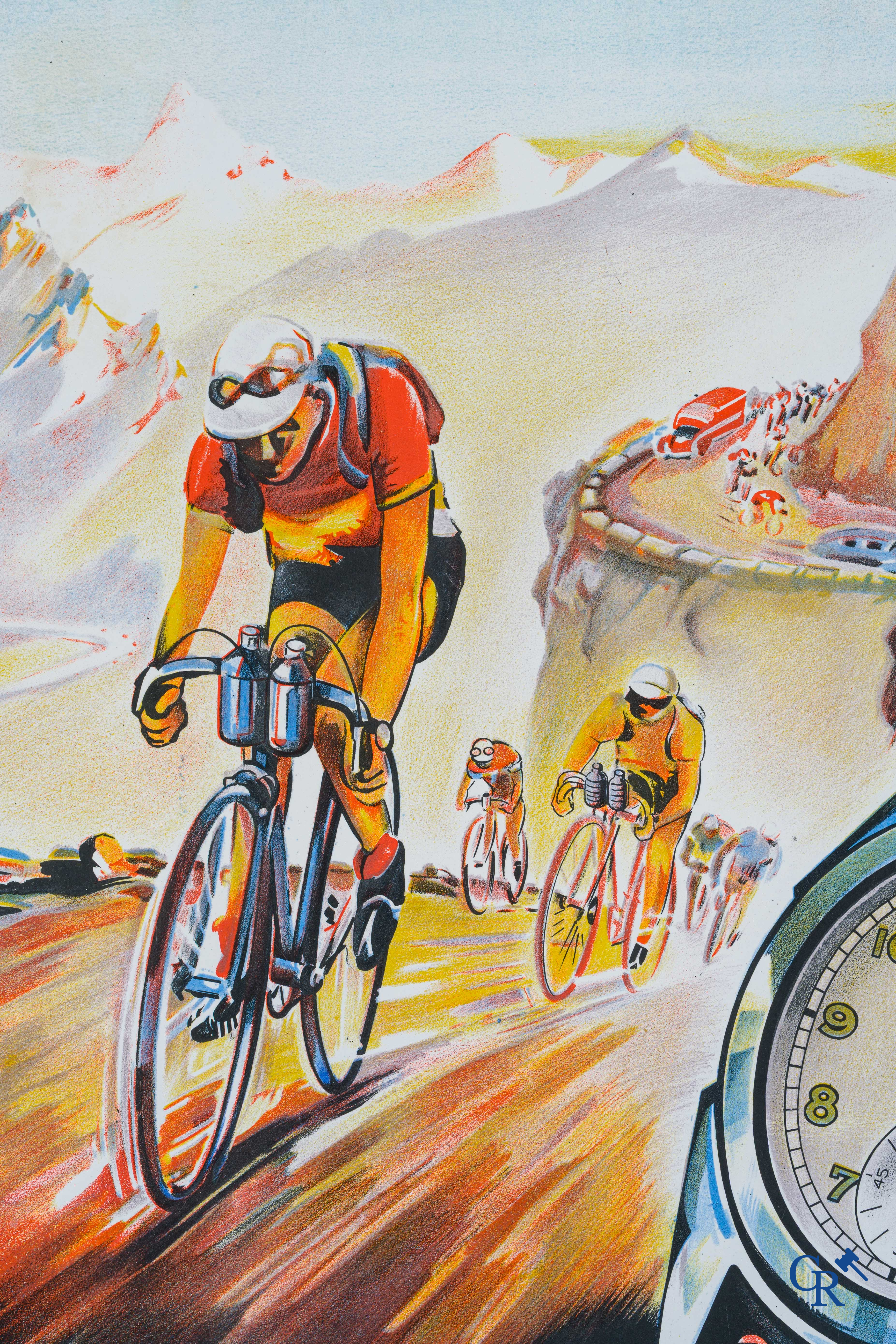 Pronto Verdal. Type "Tour de France" Enamel advertising sign for the watches of Pronto Watch Co. Emaillerie Belge 1949.
