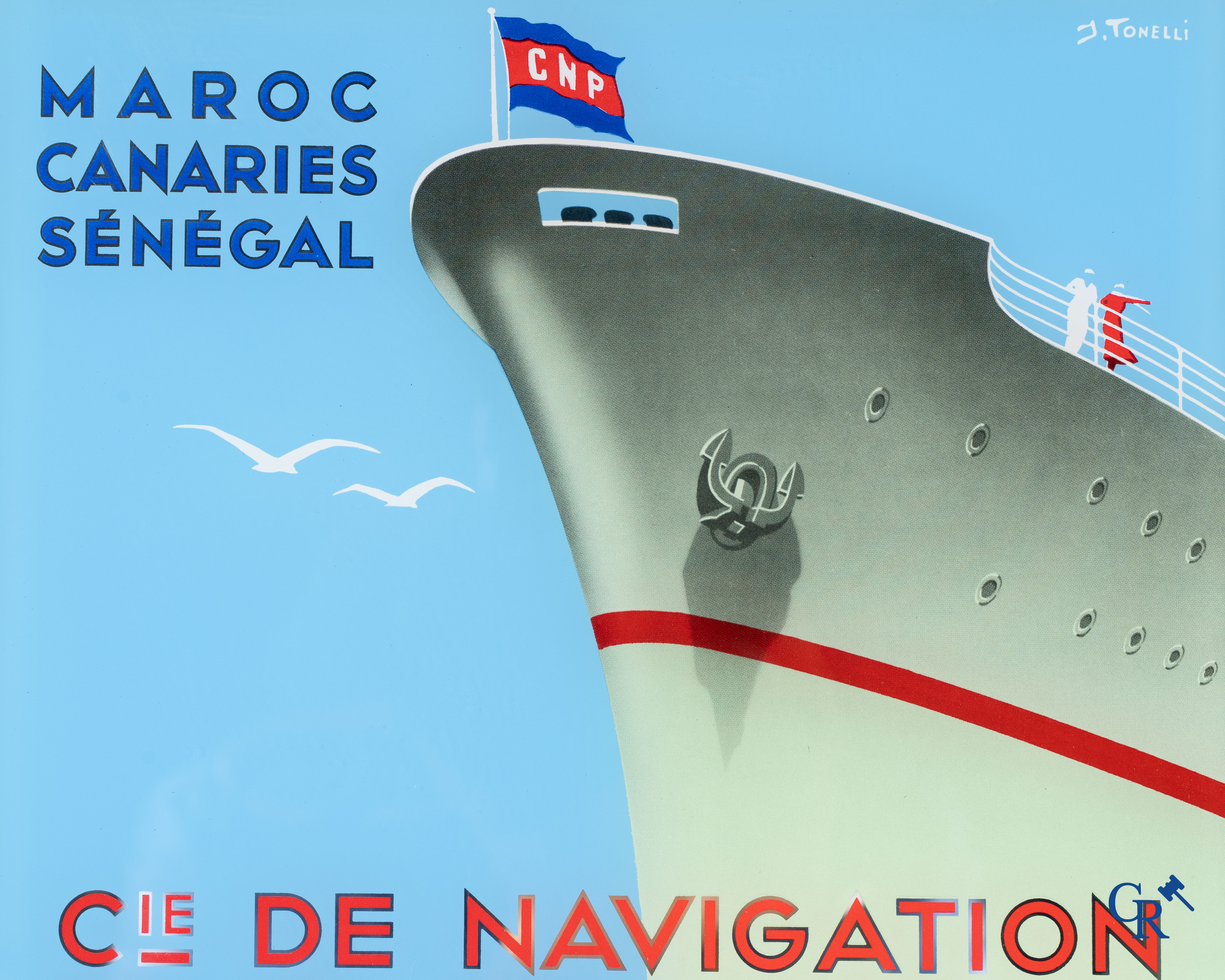 Paquet, Compagnie de navigation. Publicity calendar printed on glass. Design by J. Tonelli. 1960's.