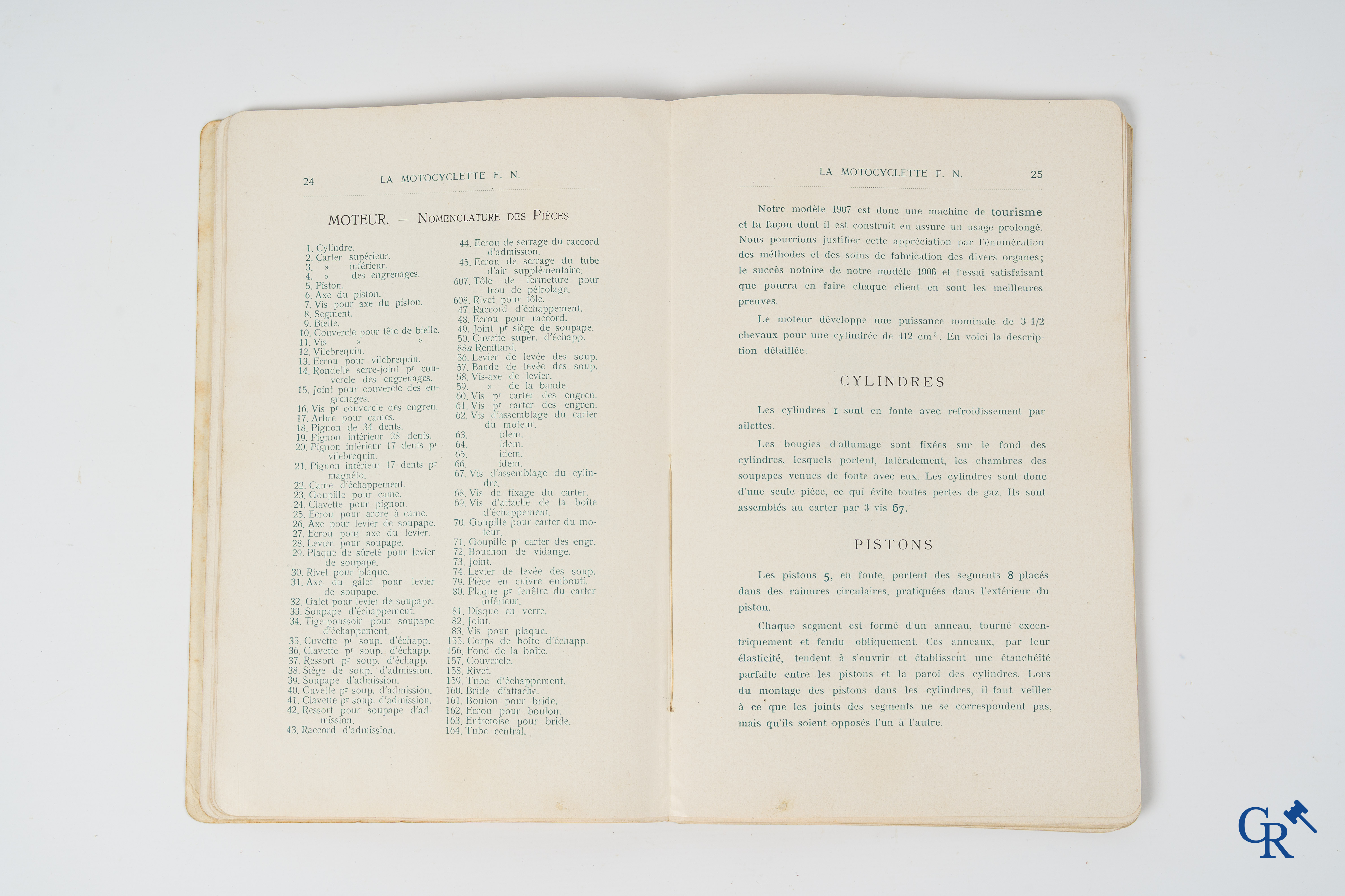 FN. Fabrique Nationale, Herstal-Liège. Original maintenance book for the 4 cylinder motorcycle F.N., model 1907.