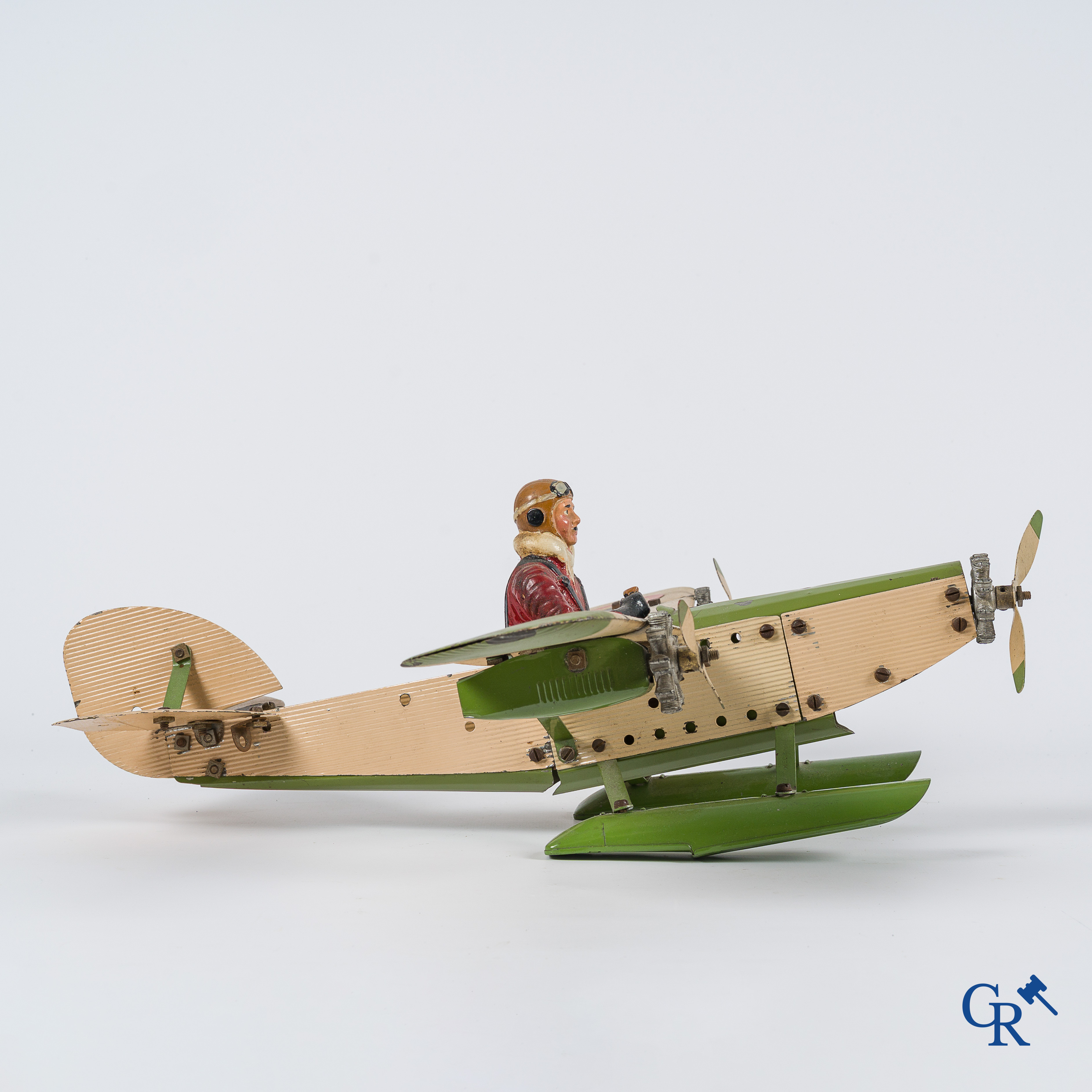 Old toys. Meccano Aeroplane Contructor, seaplane with original pilot. 1930's.