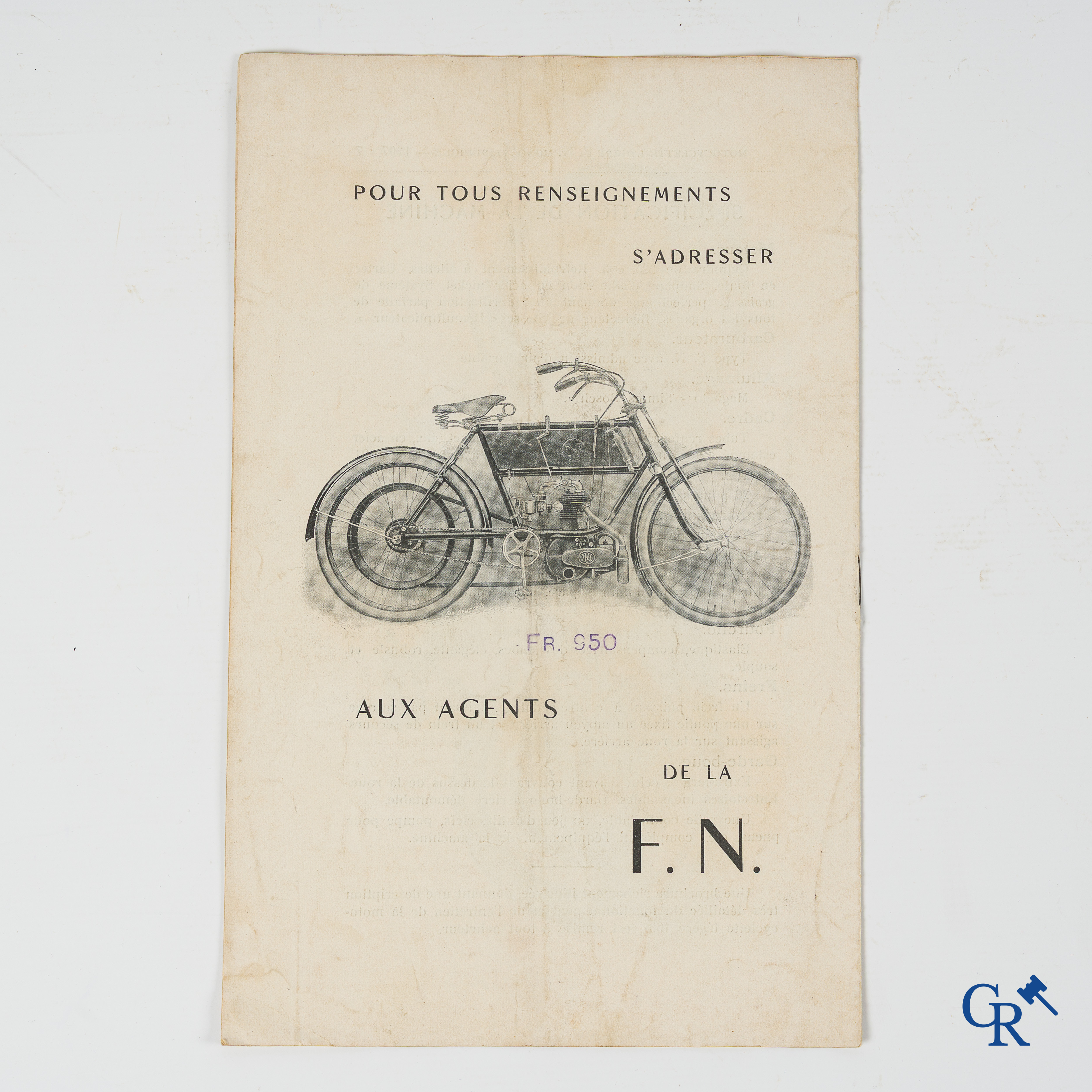 FN. Fabrique Nationale, Liège. Publicity leaflet for the light motorcycles F.N., single-cylinder engine, model 1907.