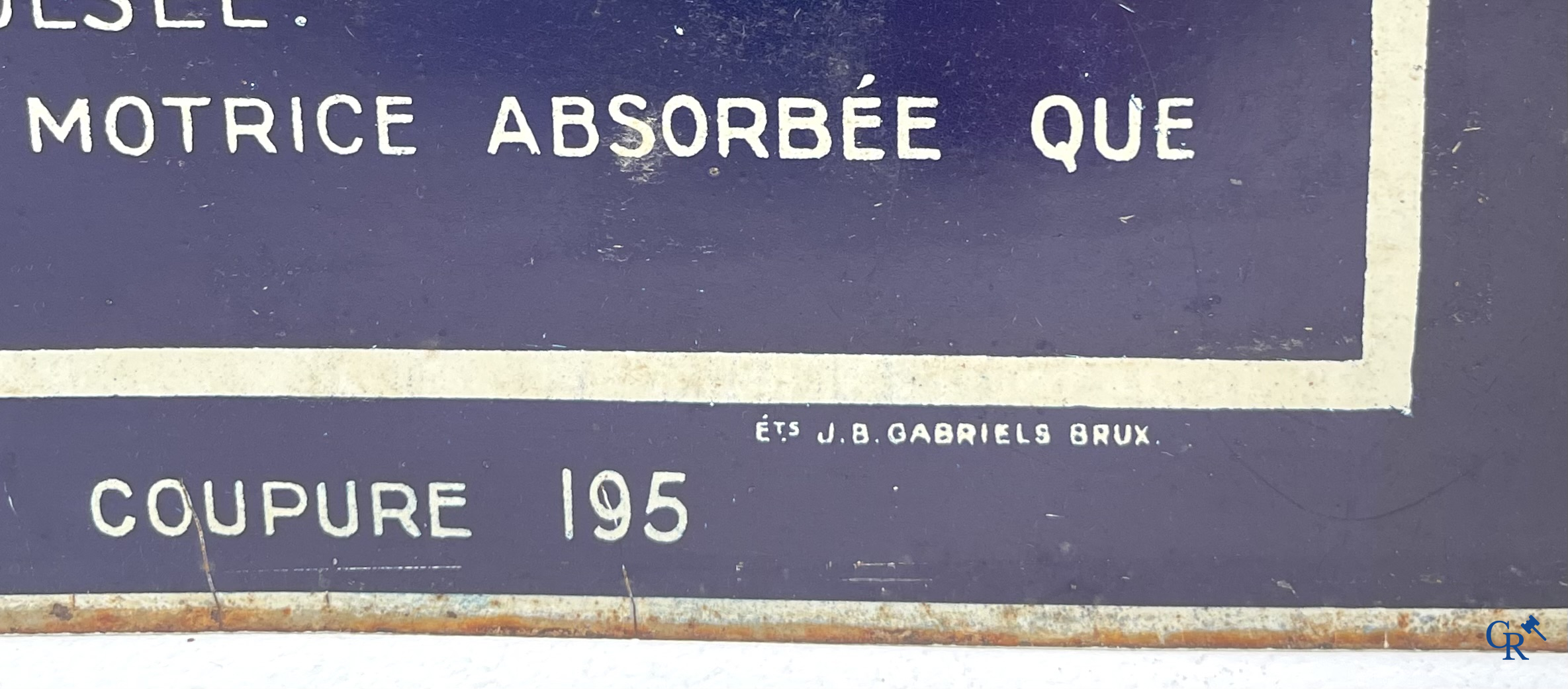 Motoriol Olie. Blikken reclamebord voor de oliën van de fabrikanten De Cavel & Rougiers te Gent. Jaren '40.