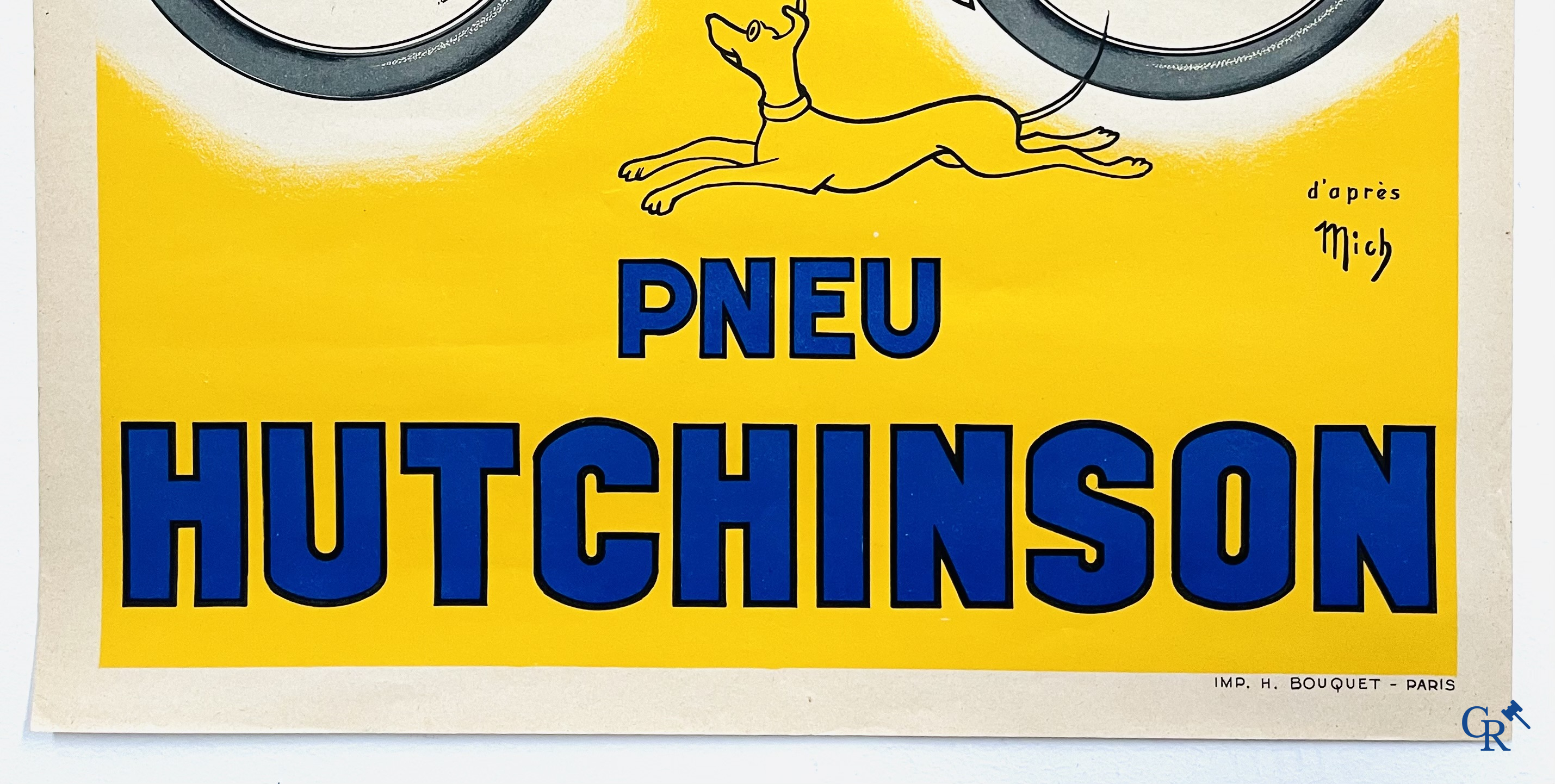 Pneu Hutchinson, Plus solide que l'Acier. Lithographie op papier met een ontwerp van Mich. Imp. H. Bouquet - Paris.