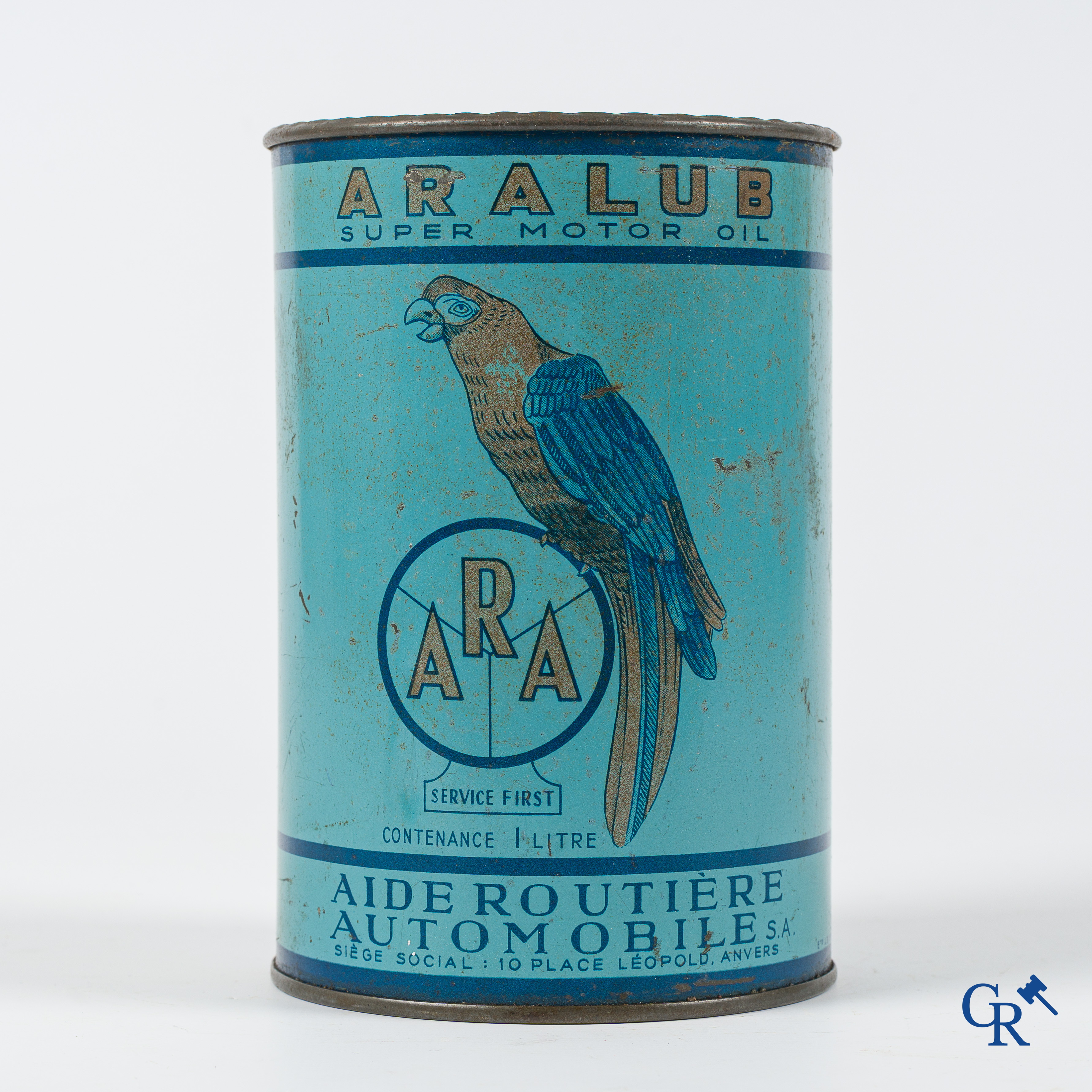 ARALUB. Aide Routière Automobile S.A. Olieblik 1L. Etc. J.B. Gabriels Bruxelles. 1940's.