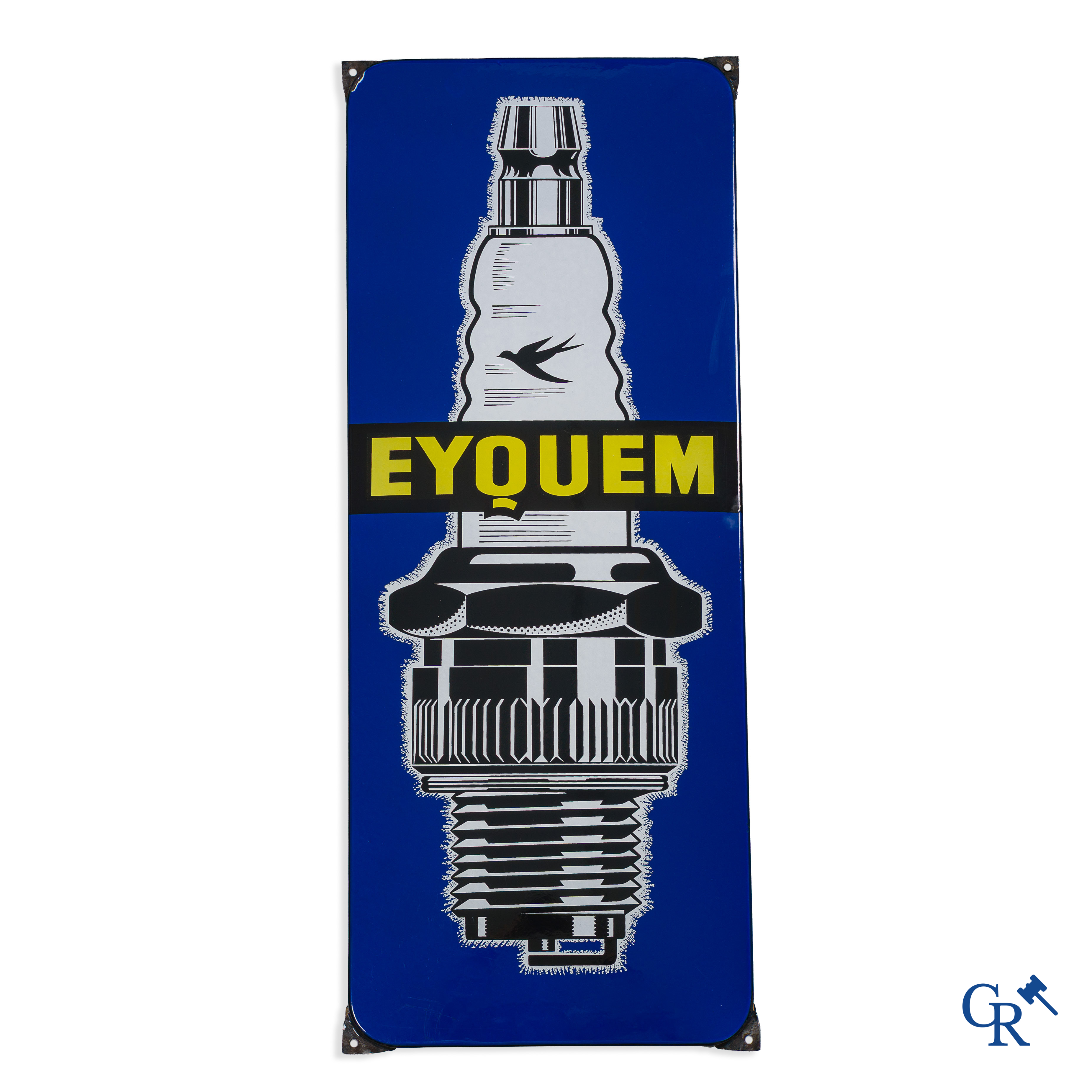 Eyquem. Enamel advertising sign for Bougies Eyquem. Rarer version with blue background. 1950's.