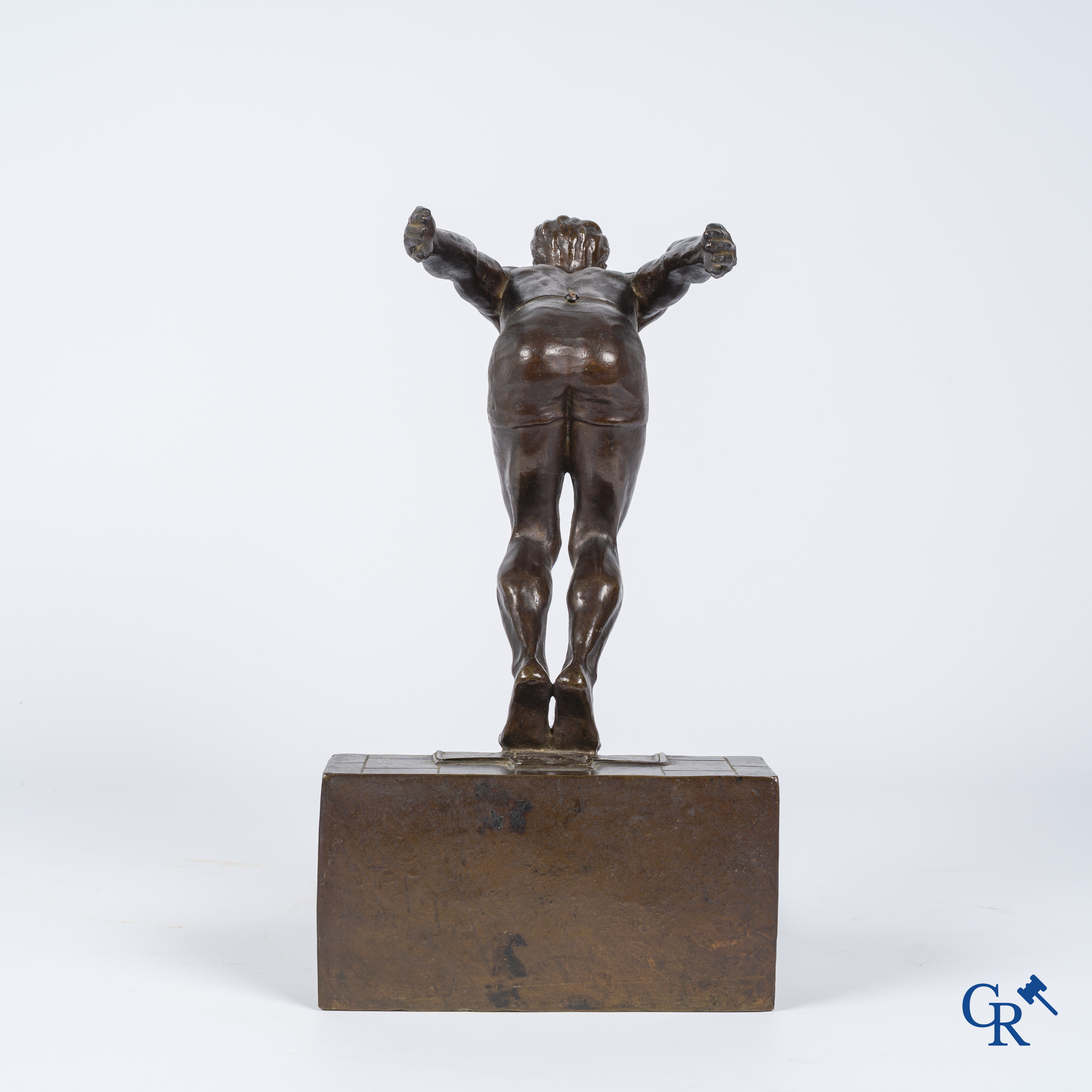 J. Duquet. Art Deco. Bronze statue of a swimmer "The dive" Brown patina. Signed. Circa 1930.