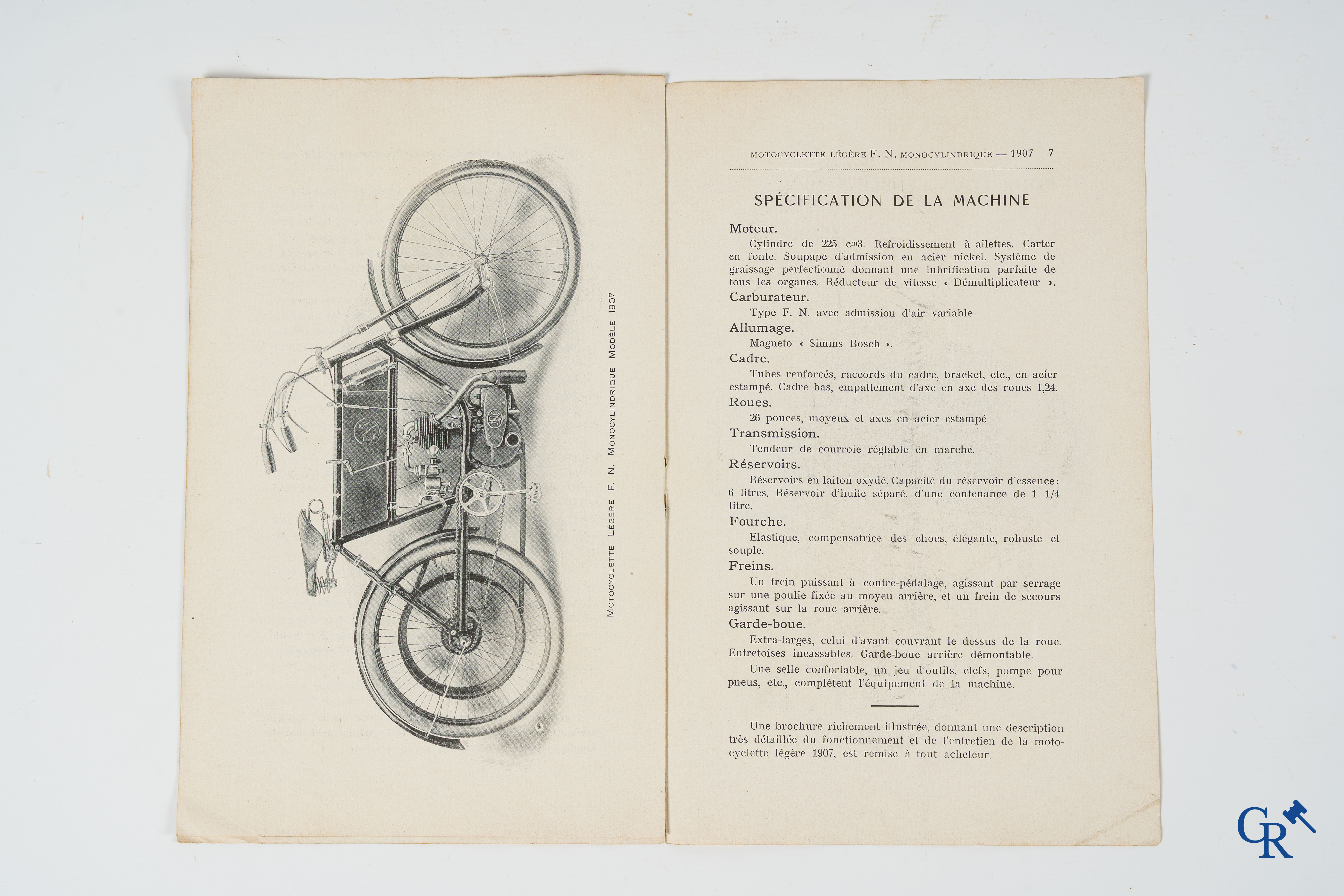 FN. Fabrique Nationale, Liège. Publicity leaflet for the light motorcycles F.N., single-cylinder engine, model 1907.