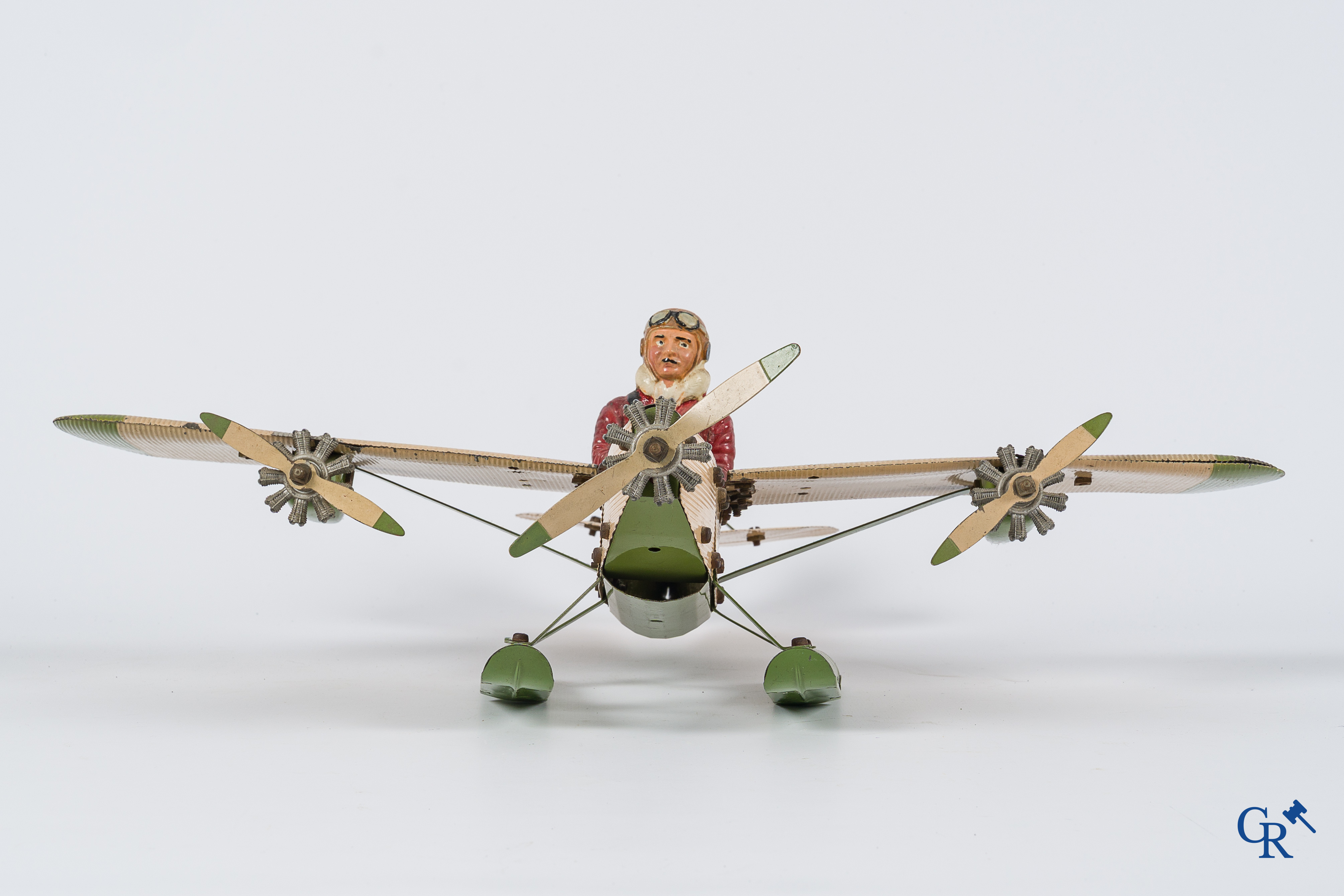 Old toys. Meccano Aeroplane Contructor, seaplane with original pilot. 1930's.