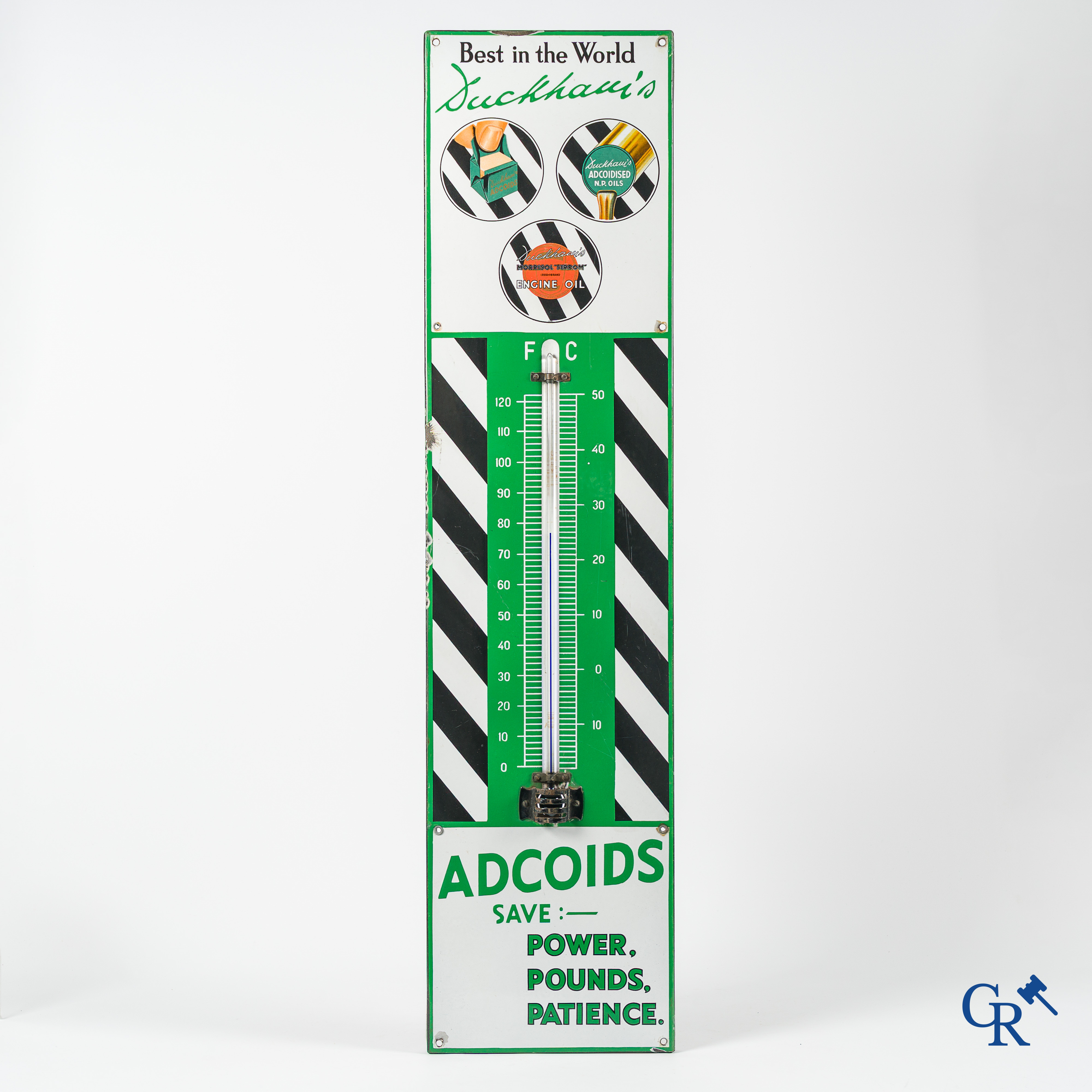 Duckham's Motor Oil. "Best in the World" Big enamelled advertising thermometer sign. 1940's.