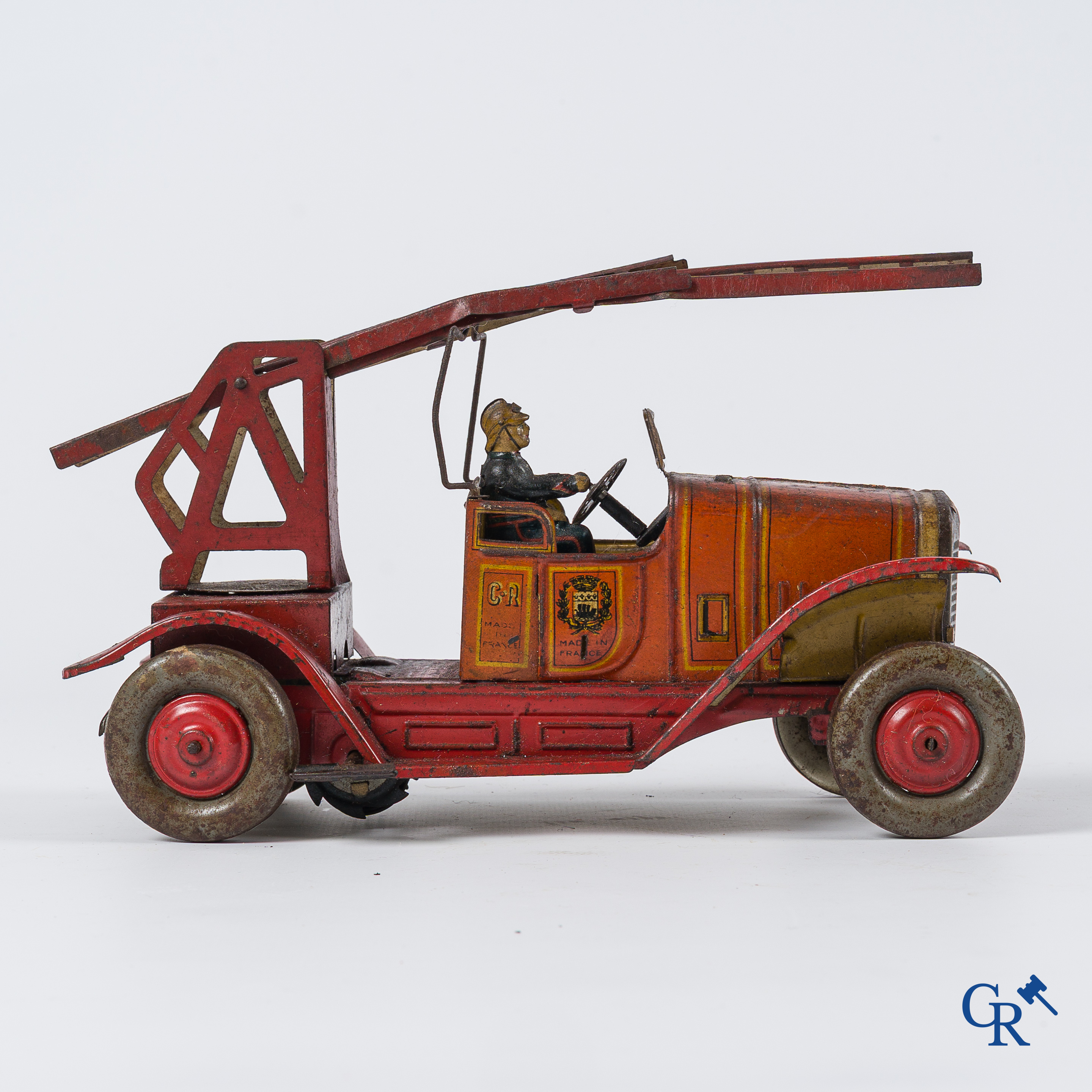 Old toys. Charles Rossignol, France. Fire truck in painted tin.