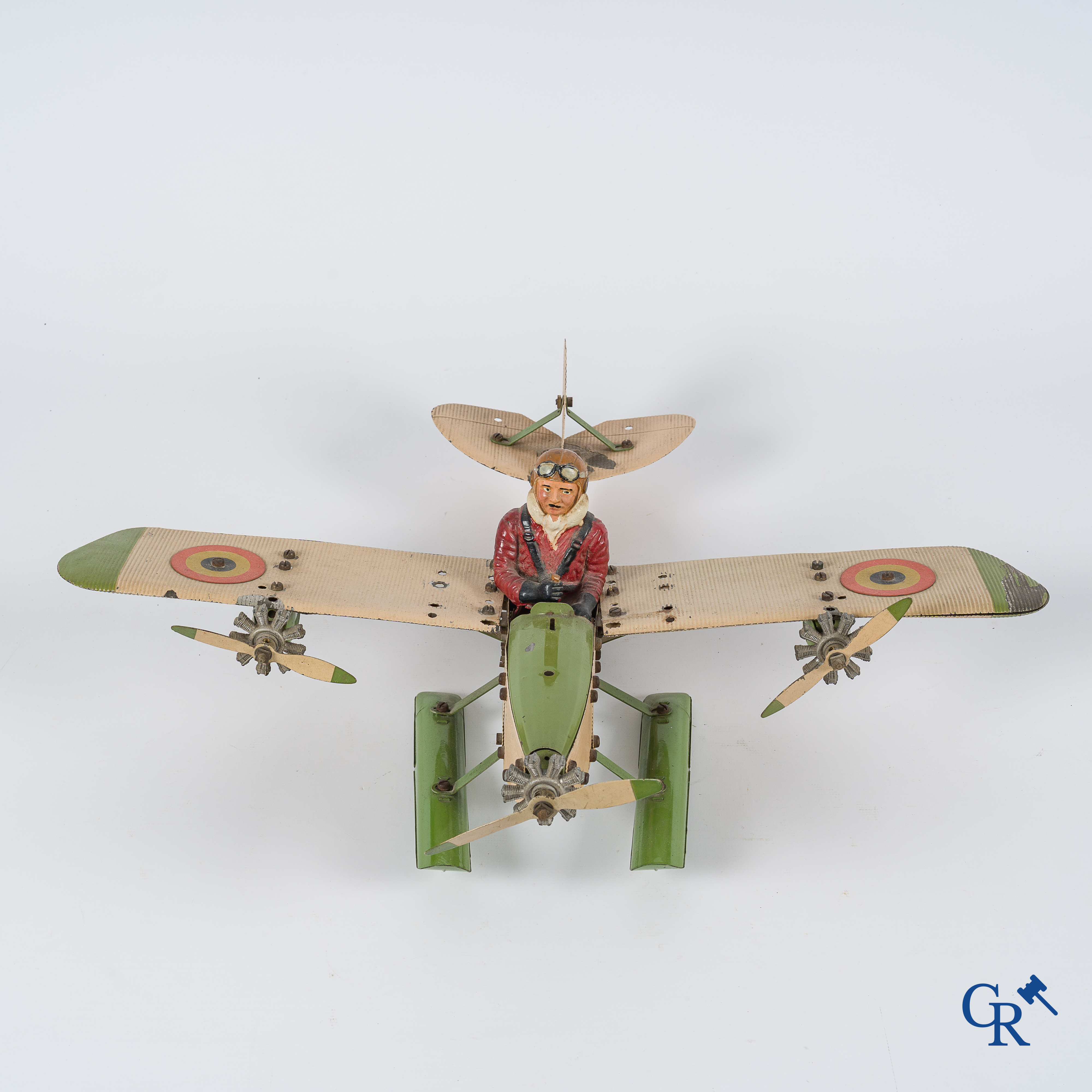 Old toys. Meccano Aeroplane Contructor, seaplane with original pilot. 1930's.