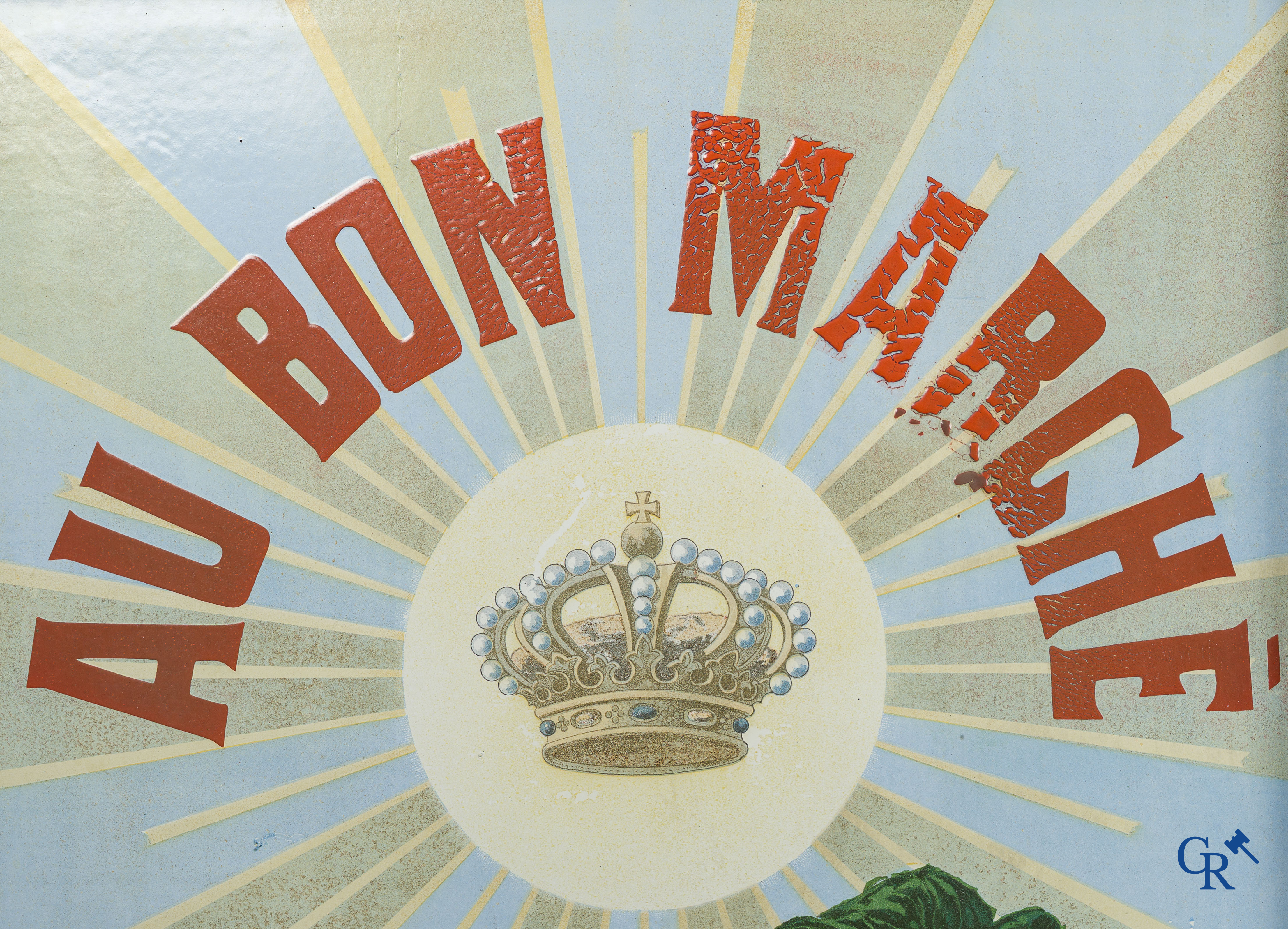 Delhaize Frères & Cie. "Au Bon Marché". Enamel advertising sign. Emaillerie Henrijean Bruxelles. Circa 1900.