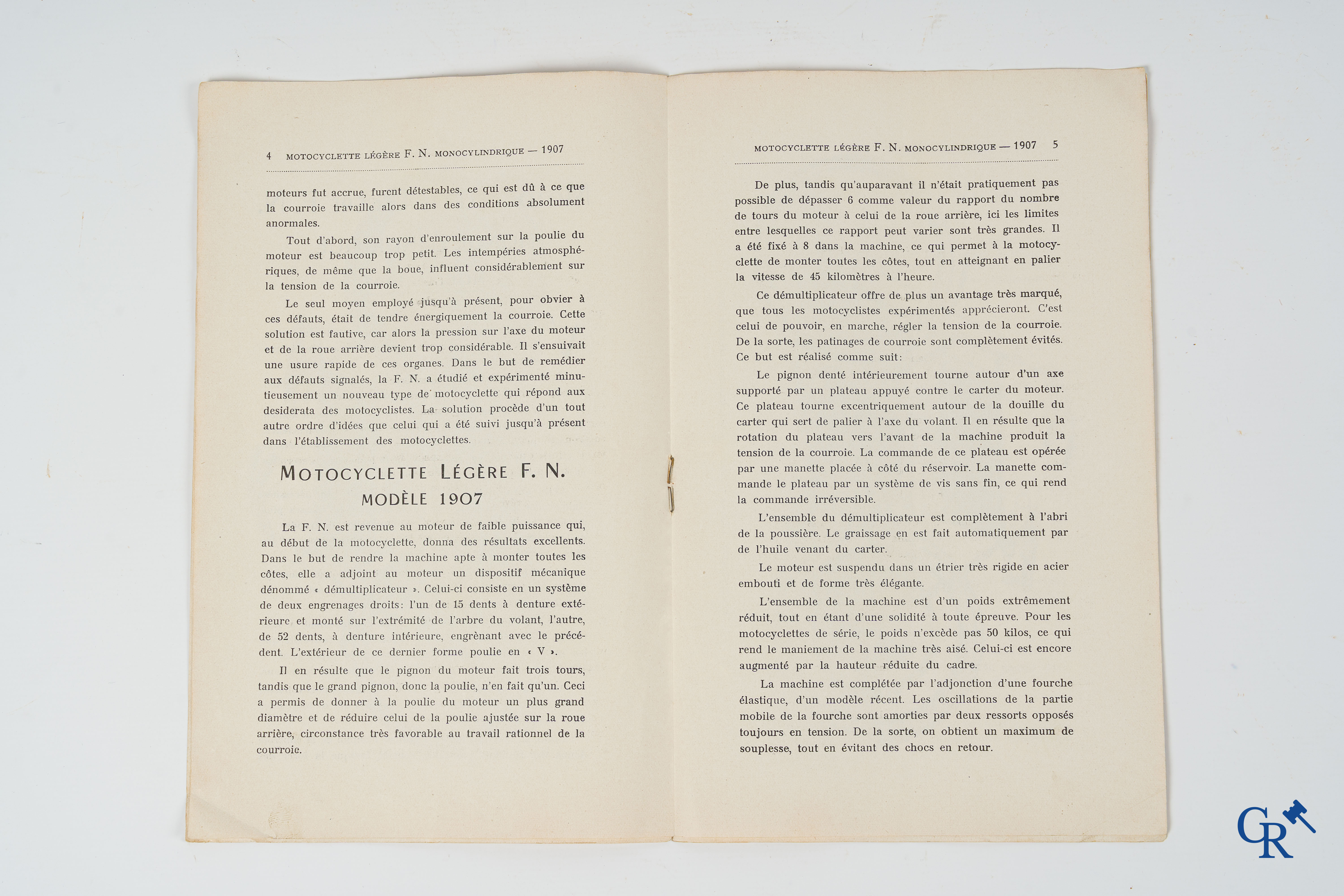FN. Fabrique Nationale, Liège. Publicity leaflet for the light motorcycles F.N., single-cylinder engine, model 1907.
