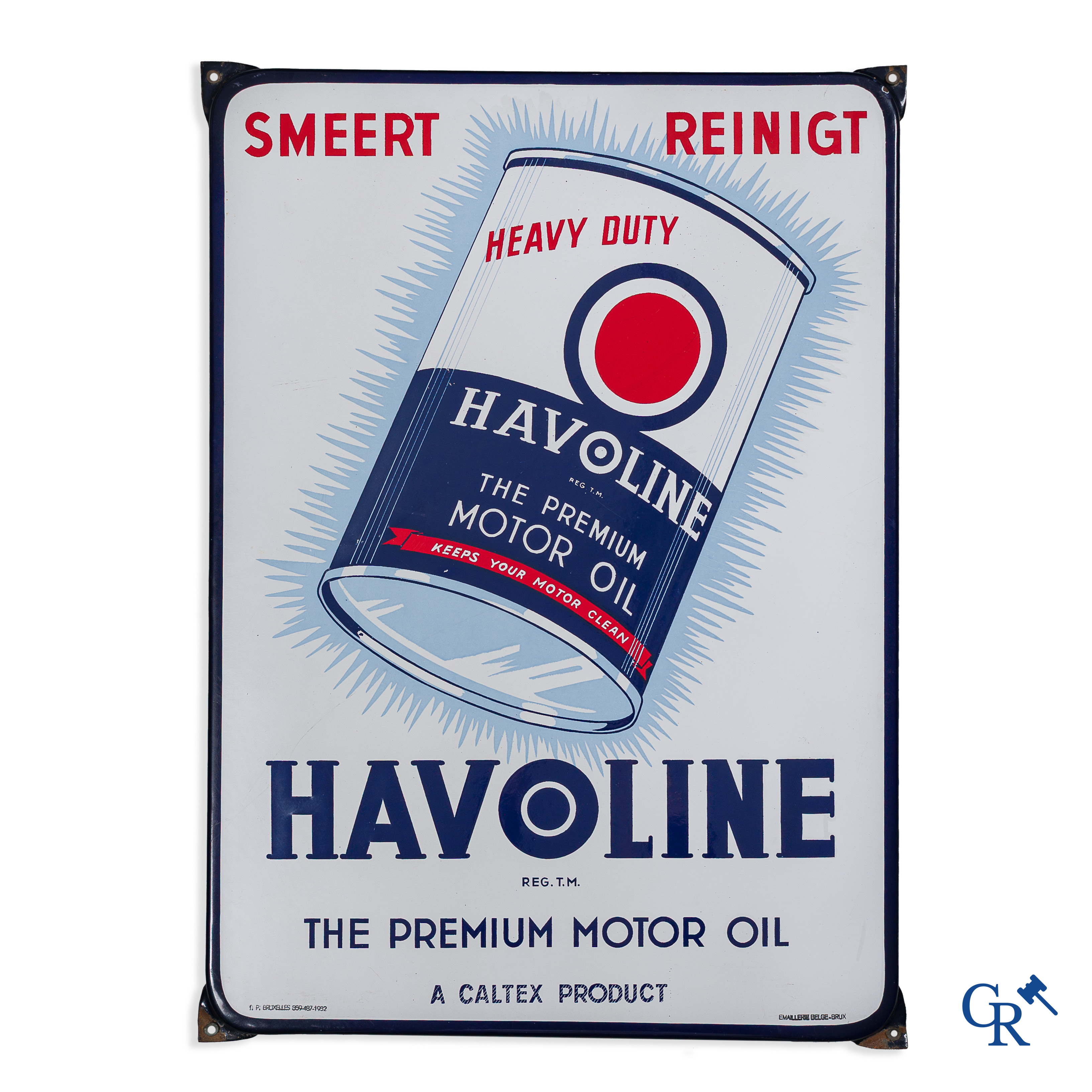 Havoline, Caltex. The Premium Motor Oil. Emaille reclamebord voor Caltex motorolie. Emaillerie Belge-Bruxelles 1952.