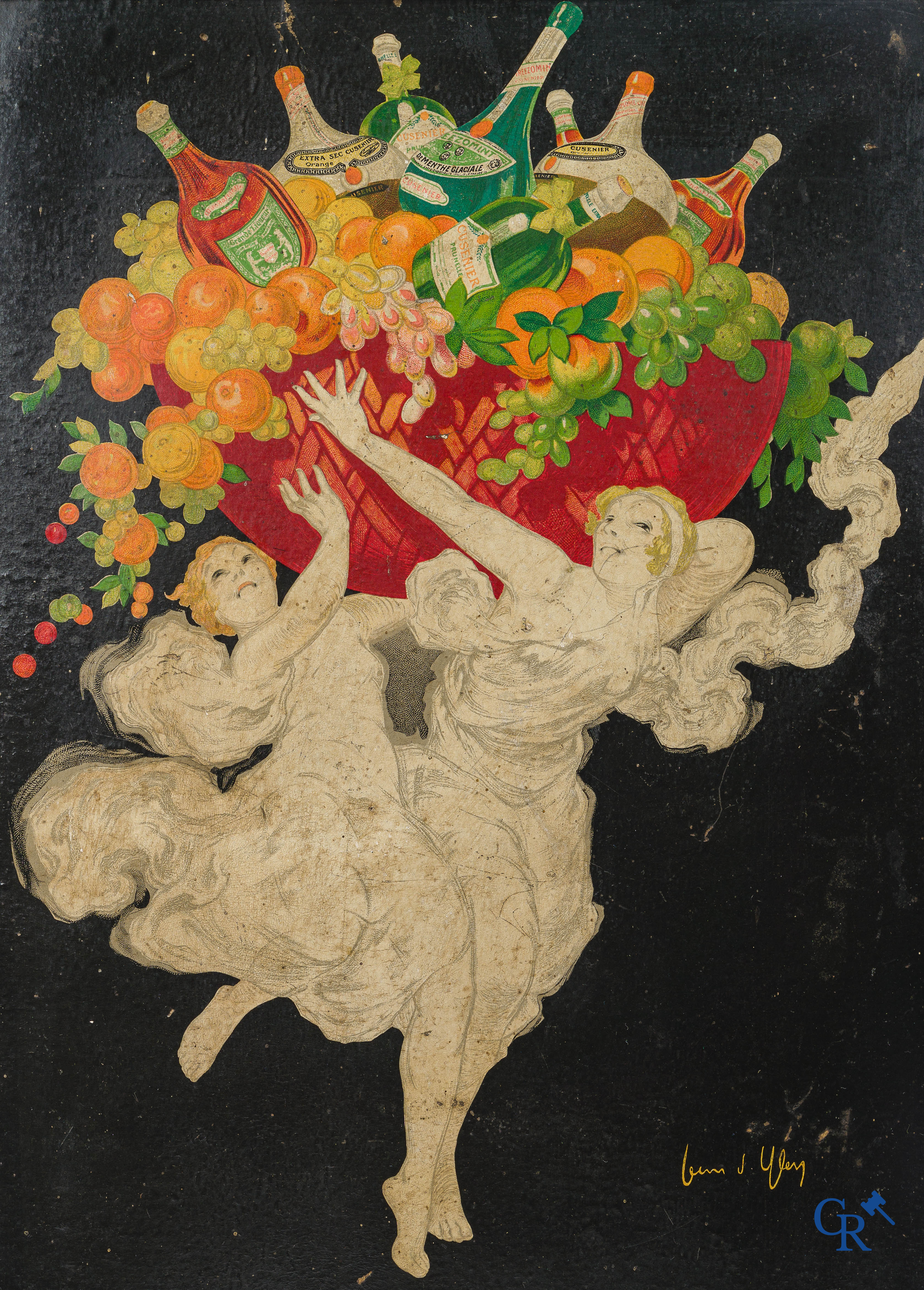 Jean D'Ylen, Jean-Paul Beguin (1886-1938) Cusenier, Liqueurs De Luxe. Publicity cardboard in his original frame.