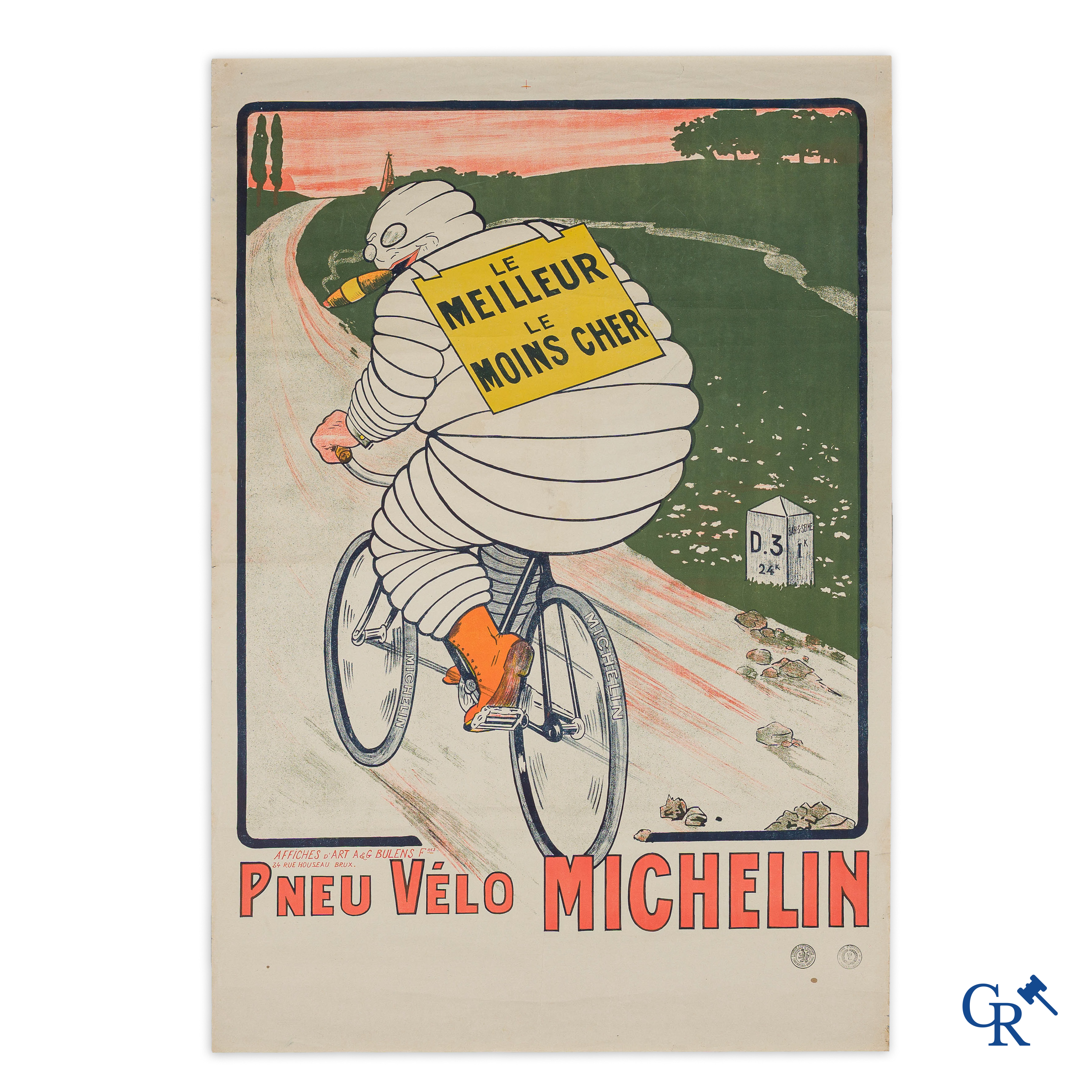 Pneu Vélo Michelin. Poster for bicycle tires Michelin. Rare Belgian edition. Bulens Frères Bruxelles. Circa 1920.