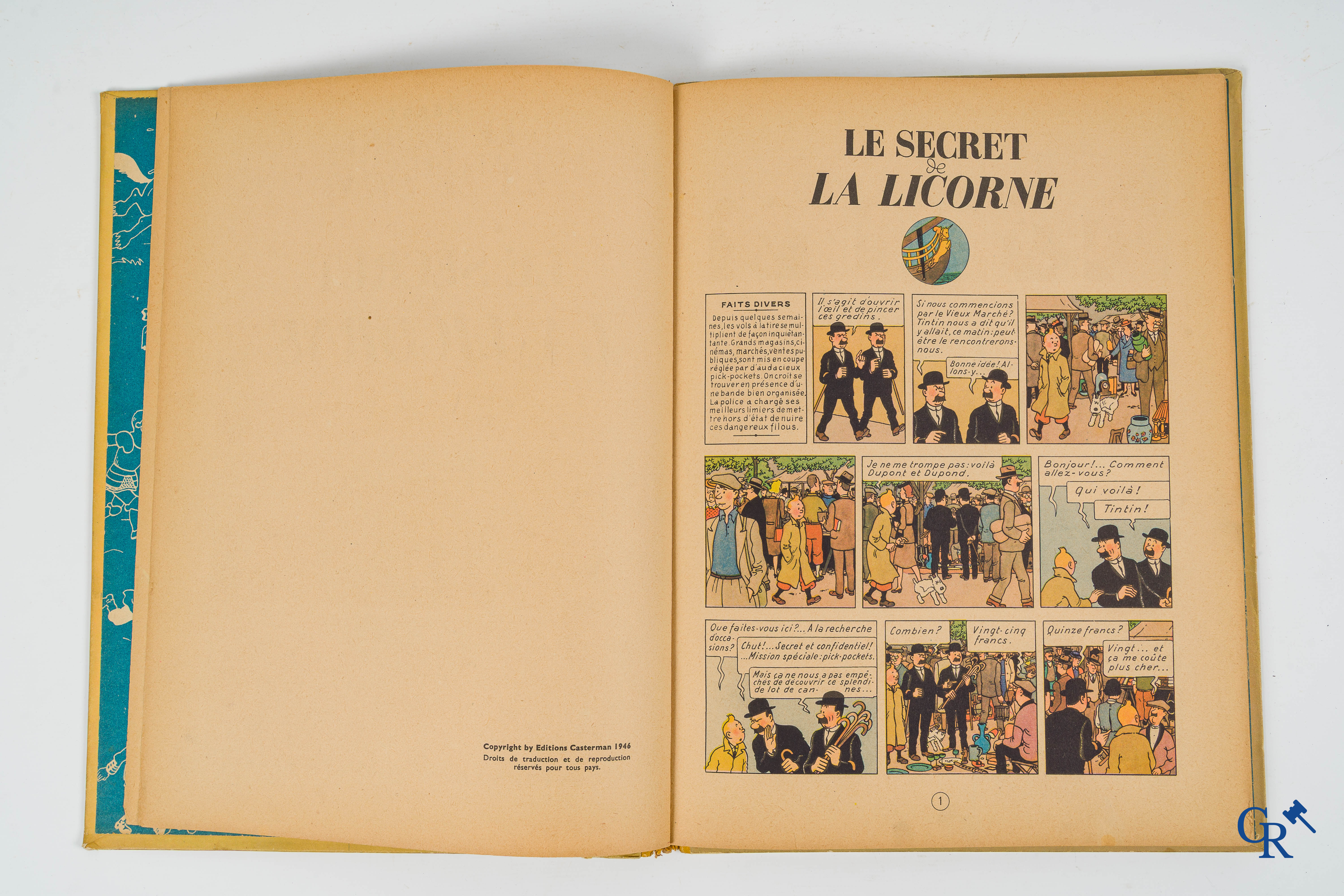 Hergé. Kuifje. Les aventures de Tintin. Le Secret de la licorne. Comic strip. Casterman 1946. Imprimé en Belgique.