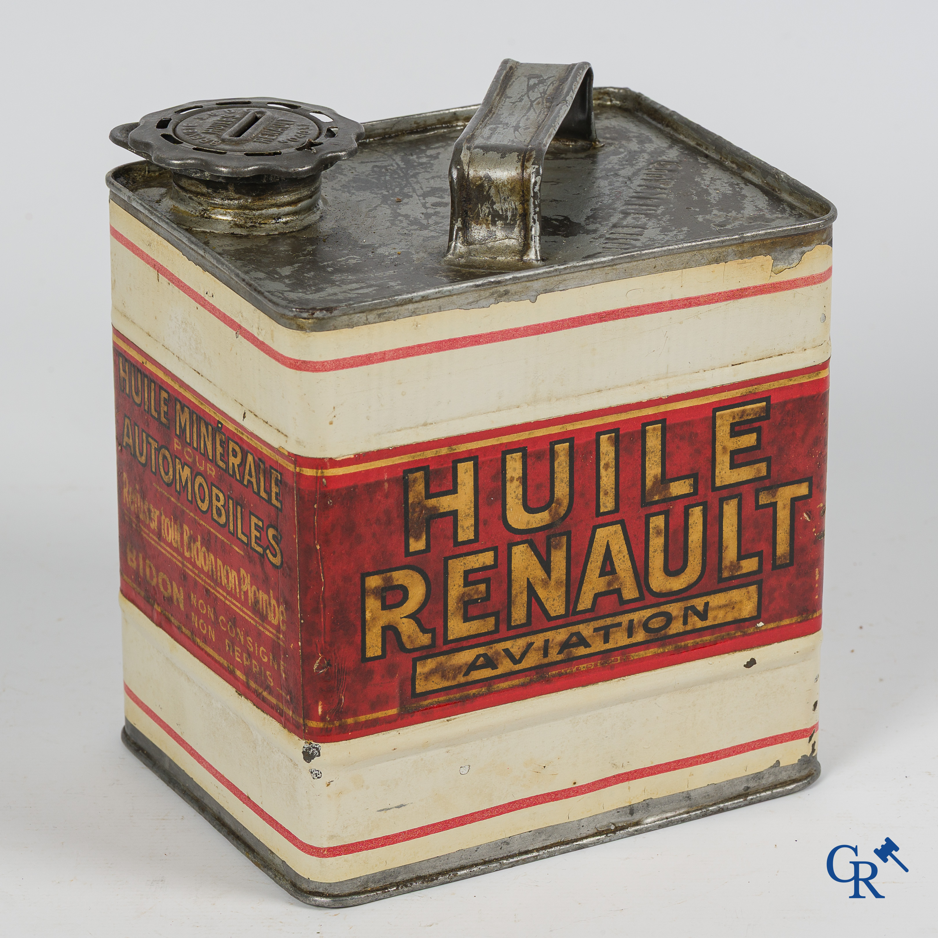 Automobilia. Oil can. Huile Renault Aviation, Huile minérales pour automobiles. 1930's.