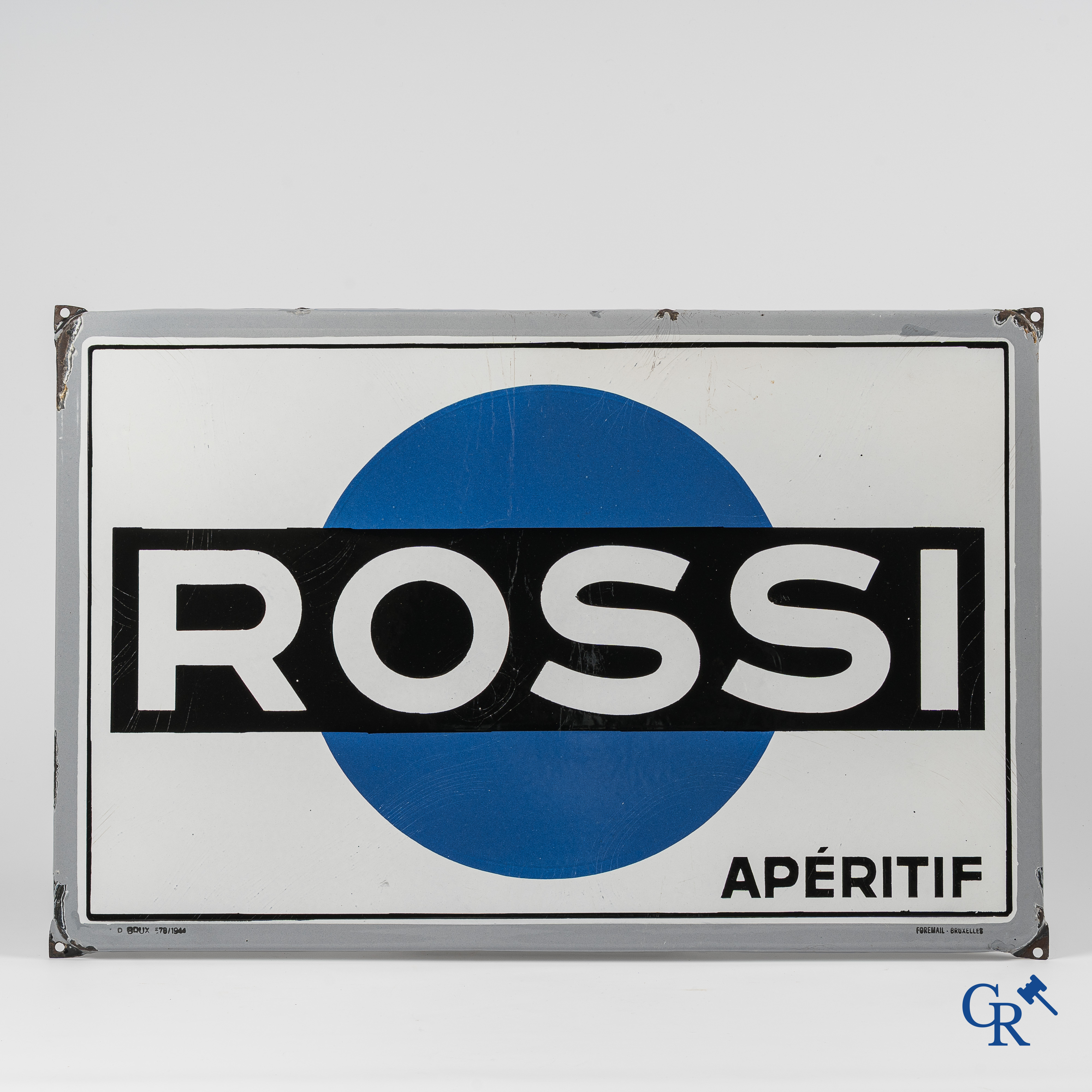Rossi Apéritif. Enamel advertising sign for Rossi. Foremail Bruxelles, 1944.