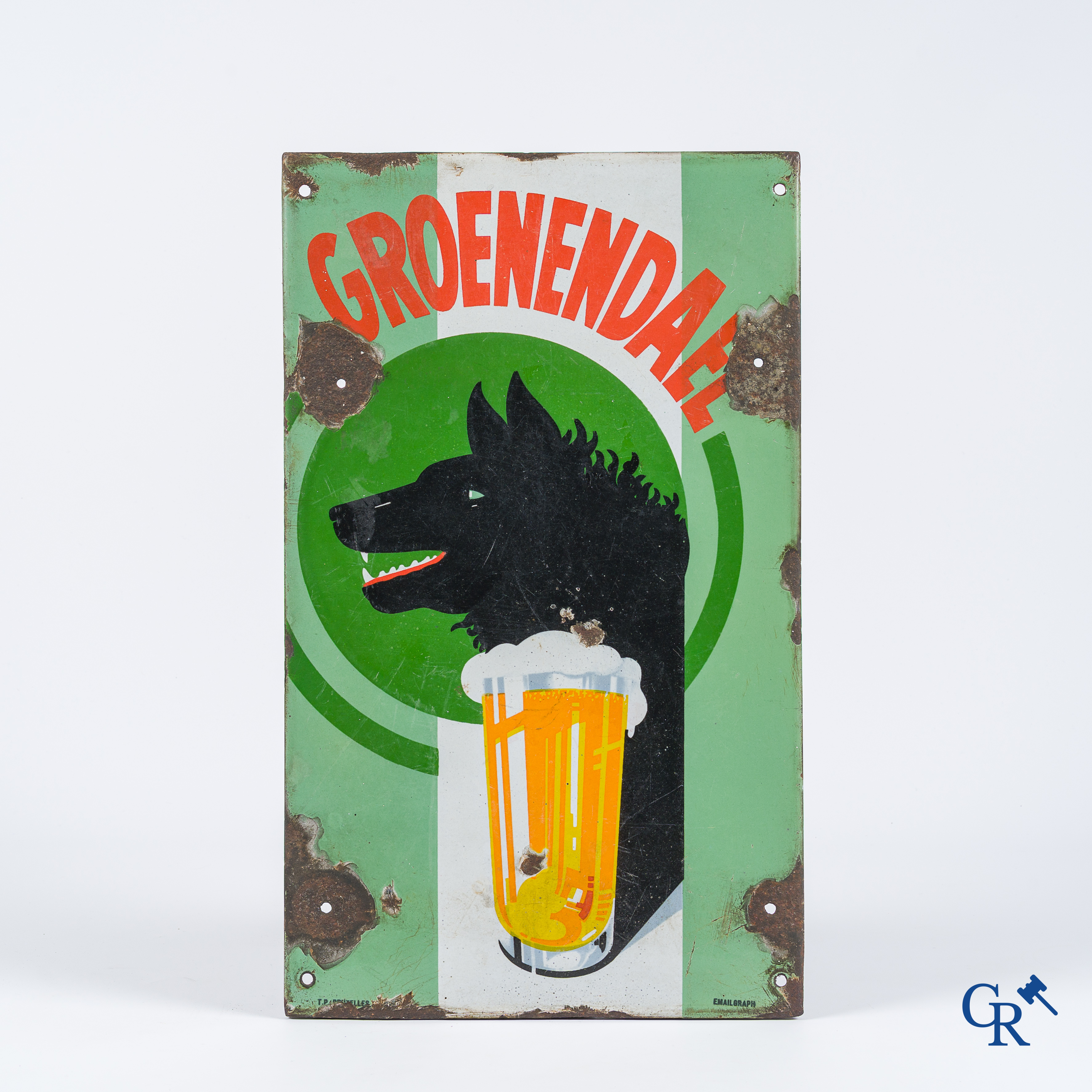 Rare enamel advertising sign for the beers of Groendendael brewery in Hoeilaart. Emailgraph. Brussels. 1930's.