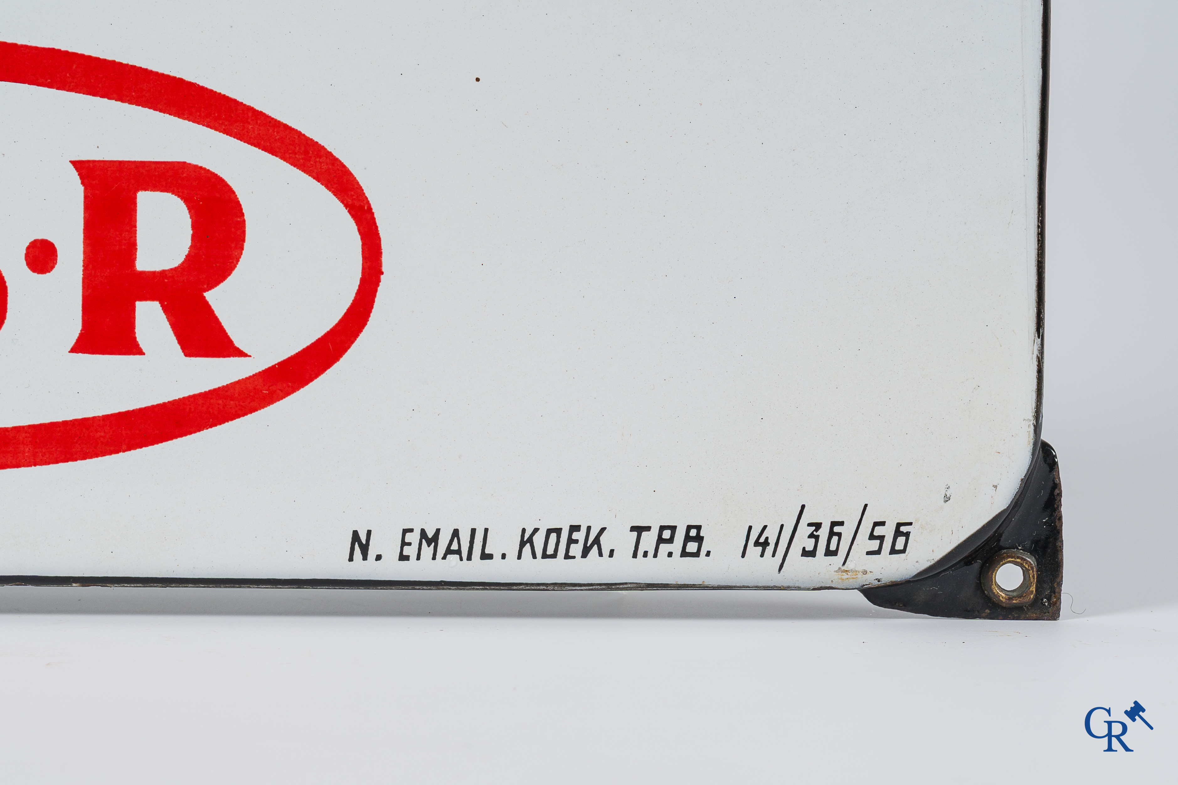 Speed, enamel advertising sign for fast-hardening portland cement from C.B.R. Emaillerie Koekelberg 1956.