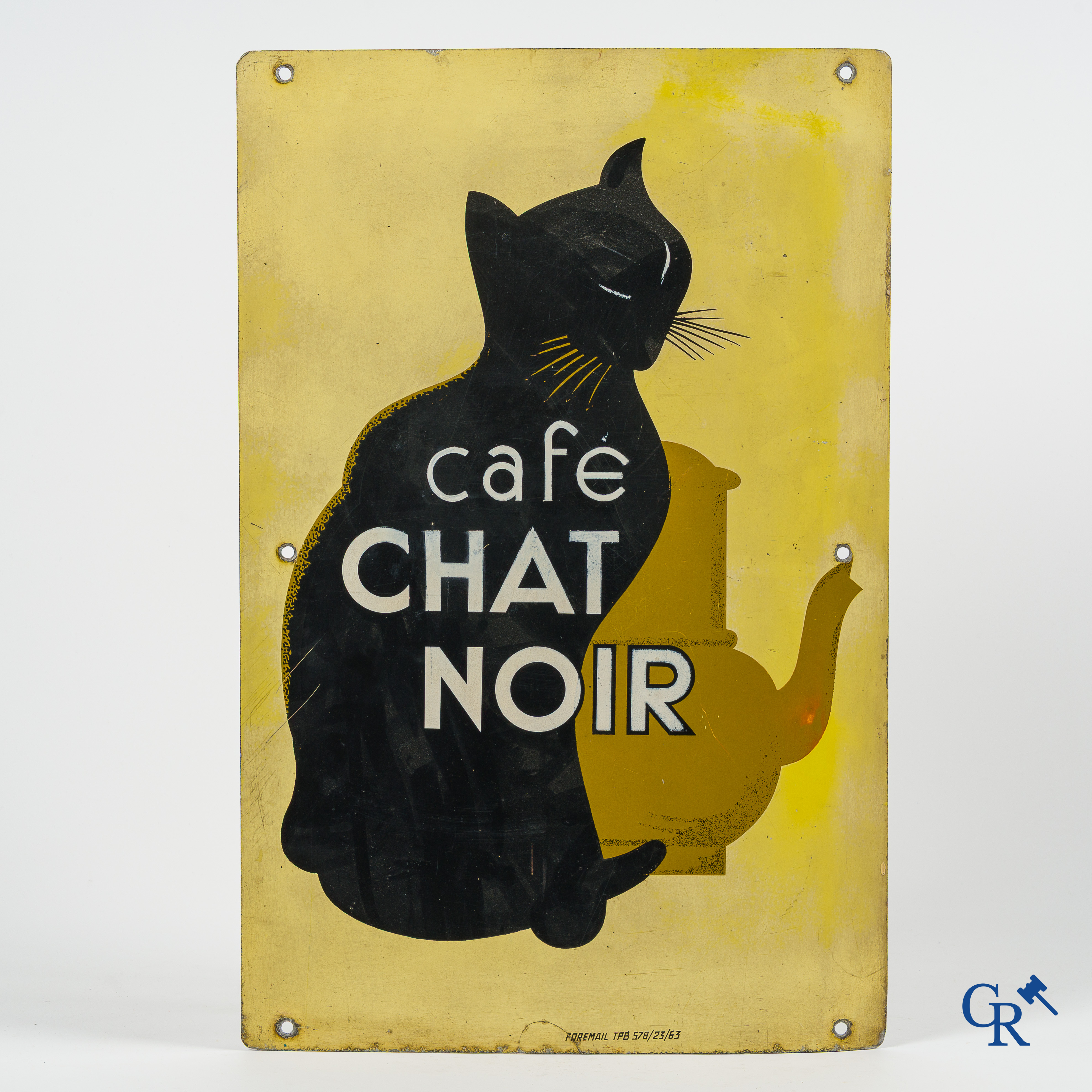 Café Chat Noir. Advertising sign on aluminium for coffees "De Zwarte Kat" by Douwe Egberts. Foremail TPB 578/23/63.