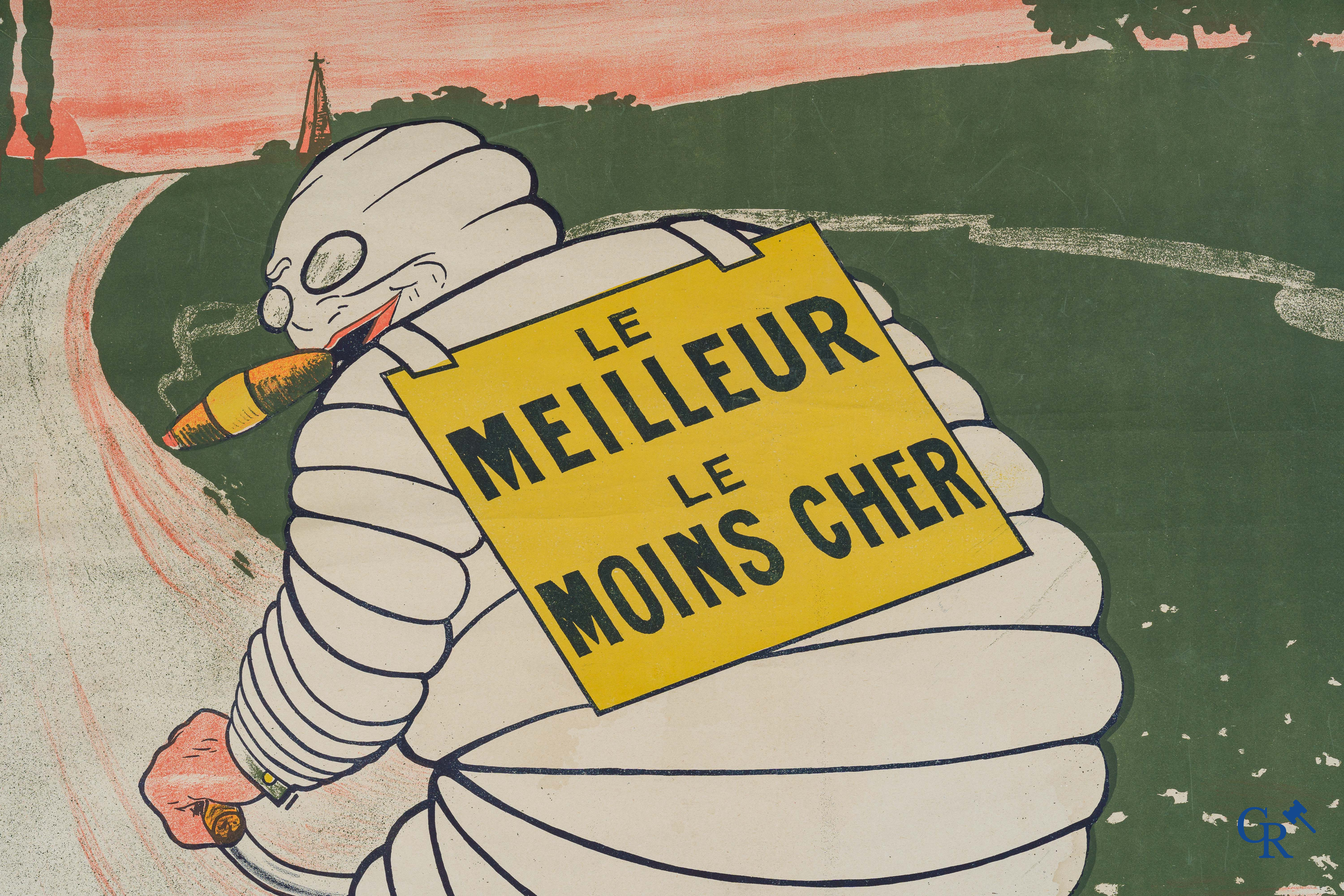 Pneu Vélo Michelin. Poster for bicycle tires Michelin. Rare Belgian edition. Bulens Frères Bruxelles. Circa 1920.