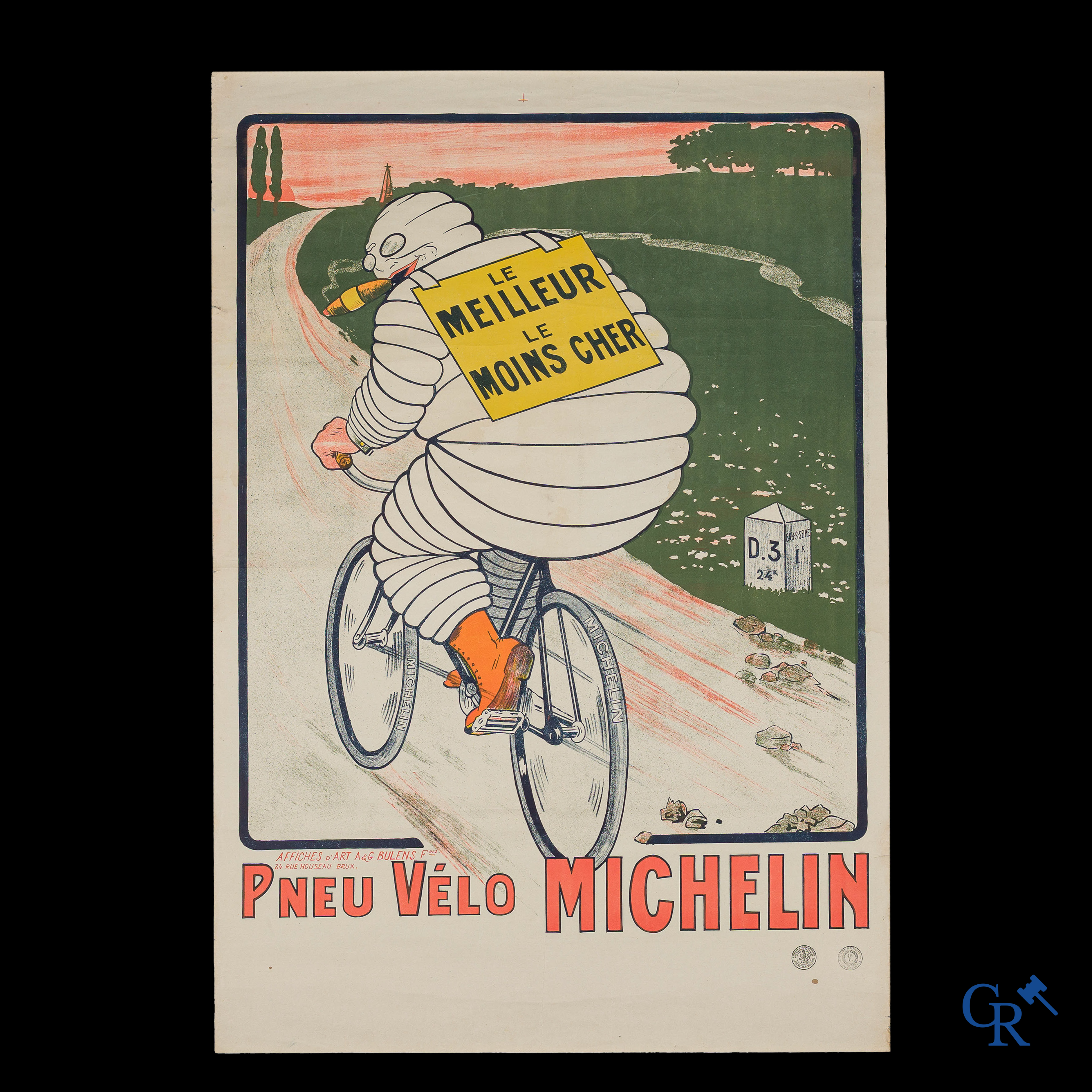 Pneu Vélo Michelin. Poster for bicycle tires Michelin. Rare Belgian edition. Bulens Frères Bruxelles. Circa 1920.