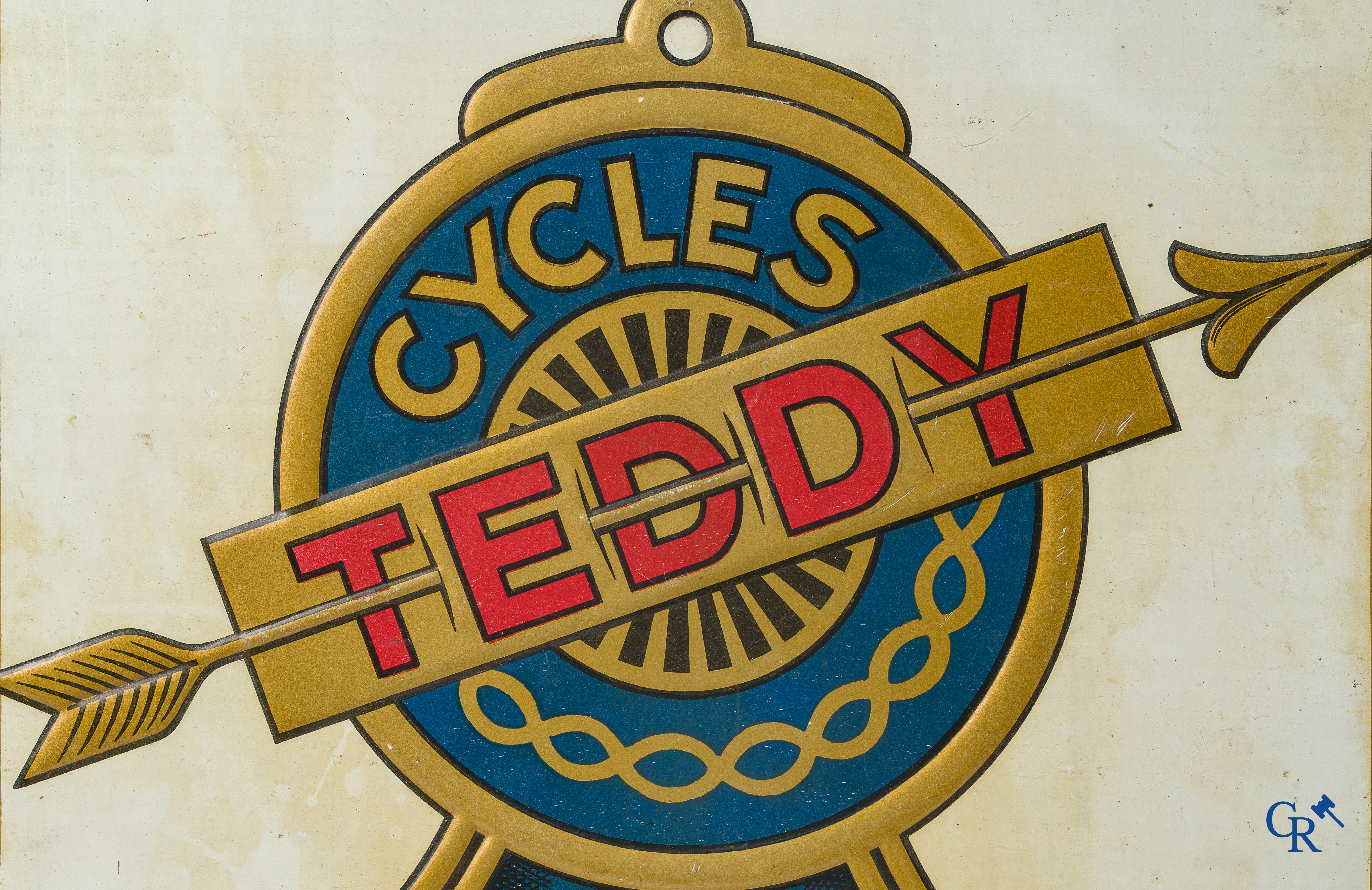 Cycles Teddy, Publicity sign in painted metal for the French bicycle brand Teddy, circa 1910-1920.