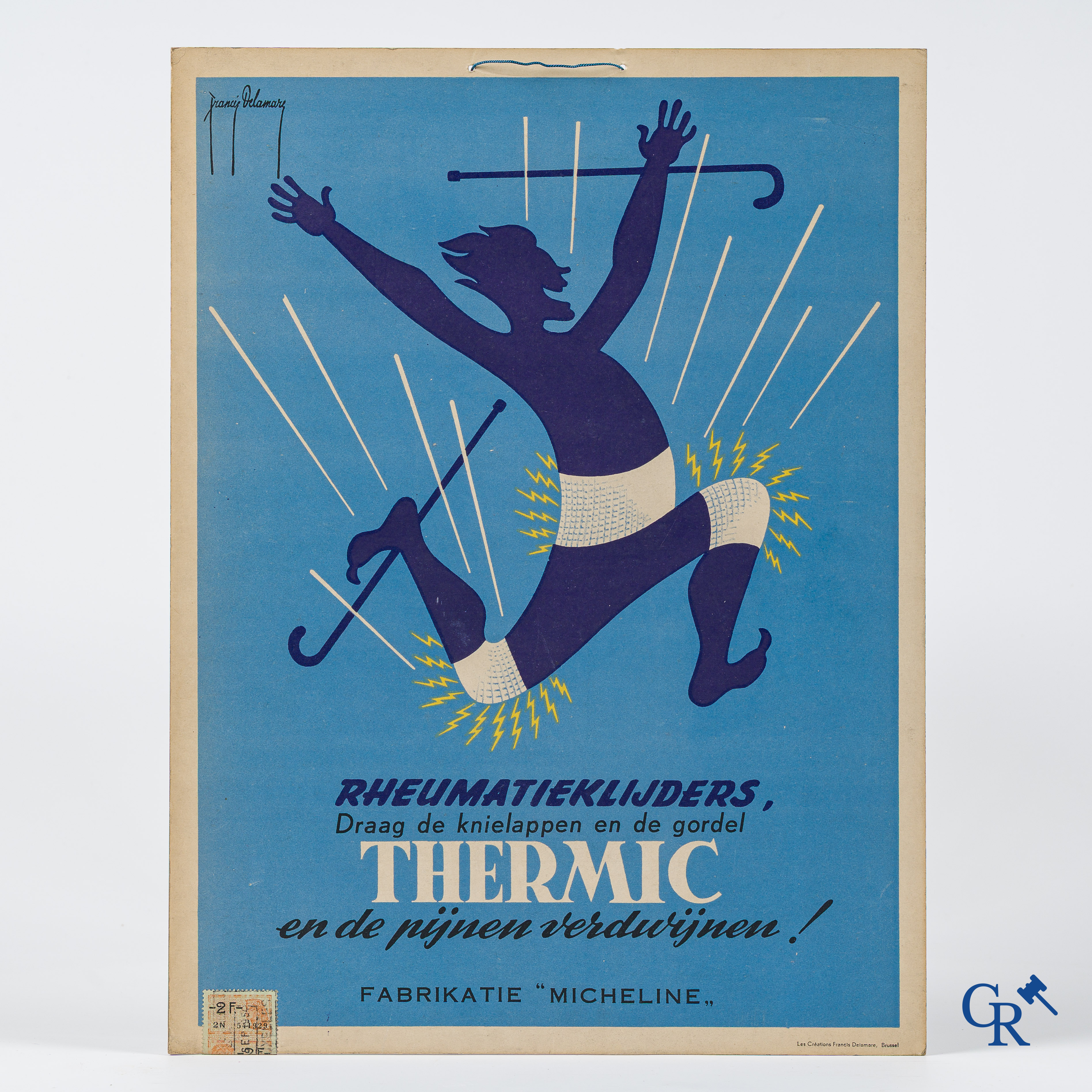 Francis Delamare (1895-1972) Double-sided and bilingual publicity cardboard for Thermic products.