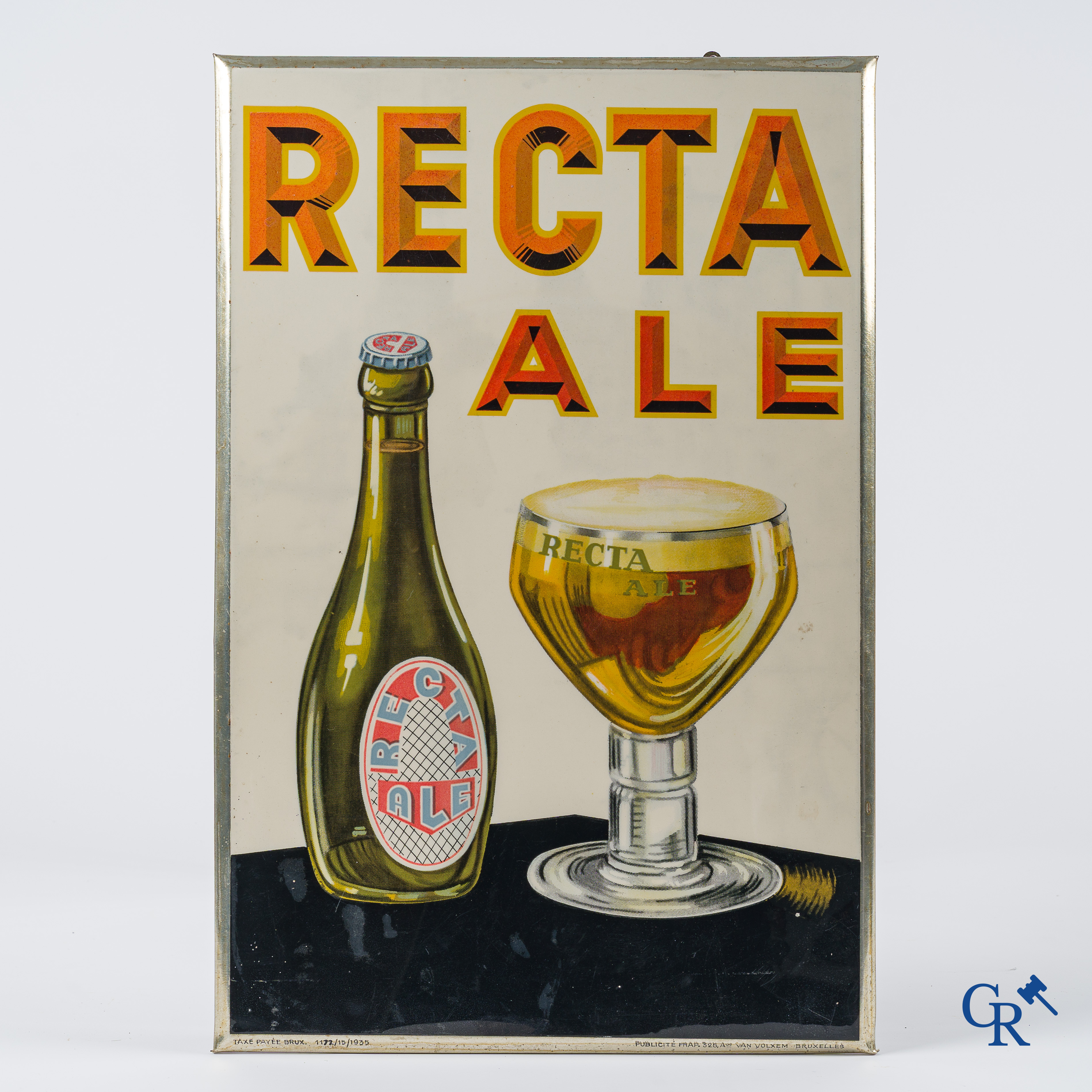 Recta Ale. Publicity in glacoid for the Belgian Recta beer by brewery Den Engel. 1935.