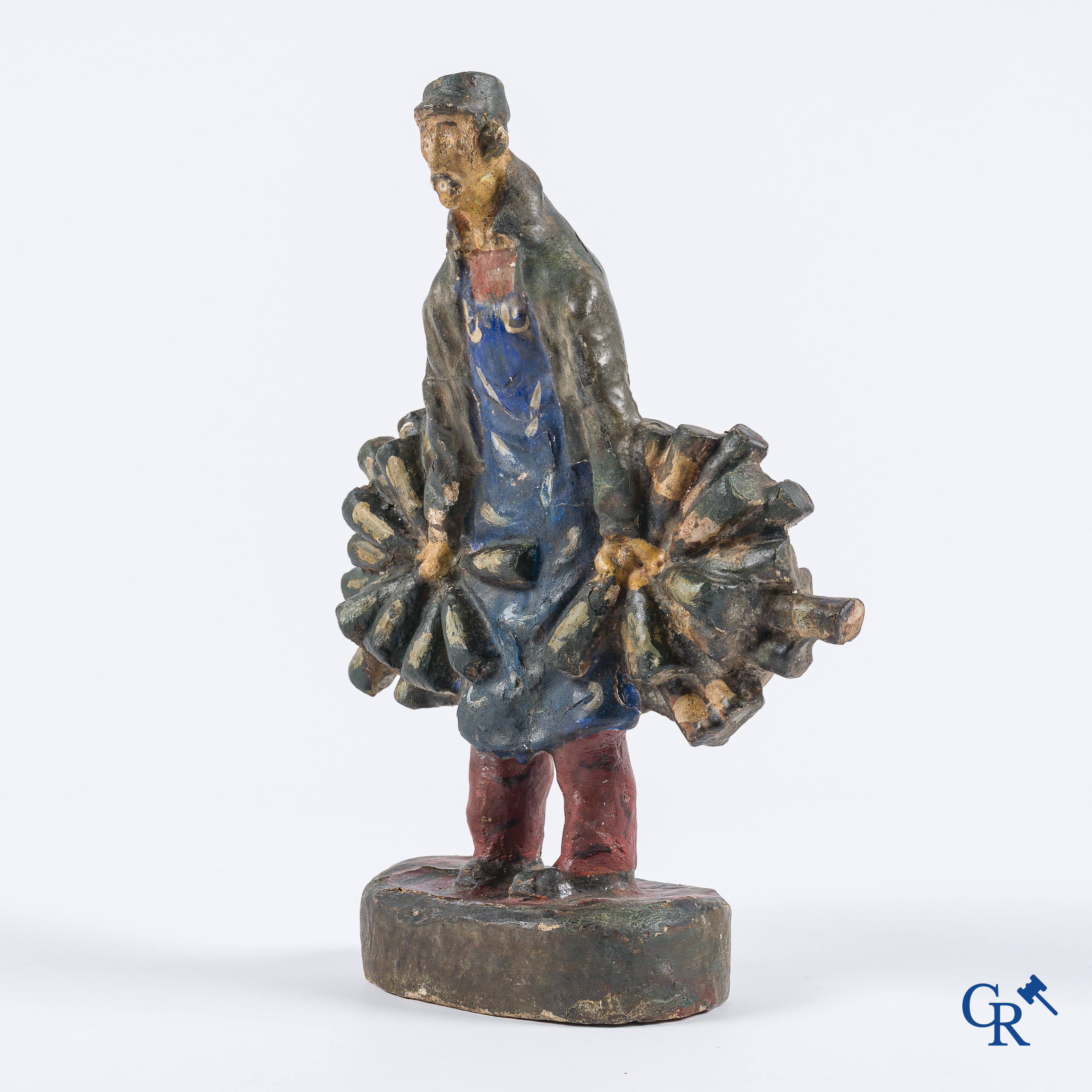 Nicolas "Fines Bouteilles" Statue in pipe earth of Nectar, the delivery man. Based on a design by Dransy, circa 1925.