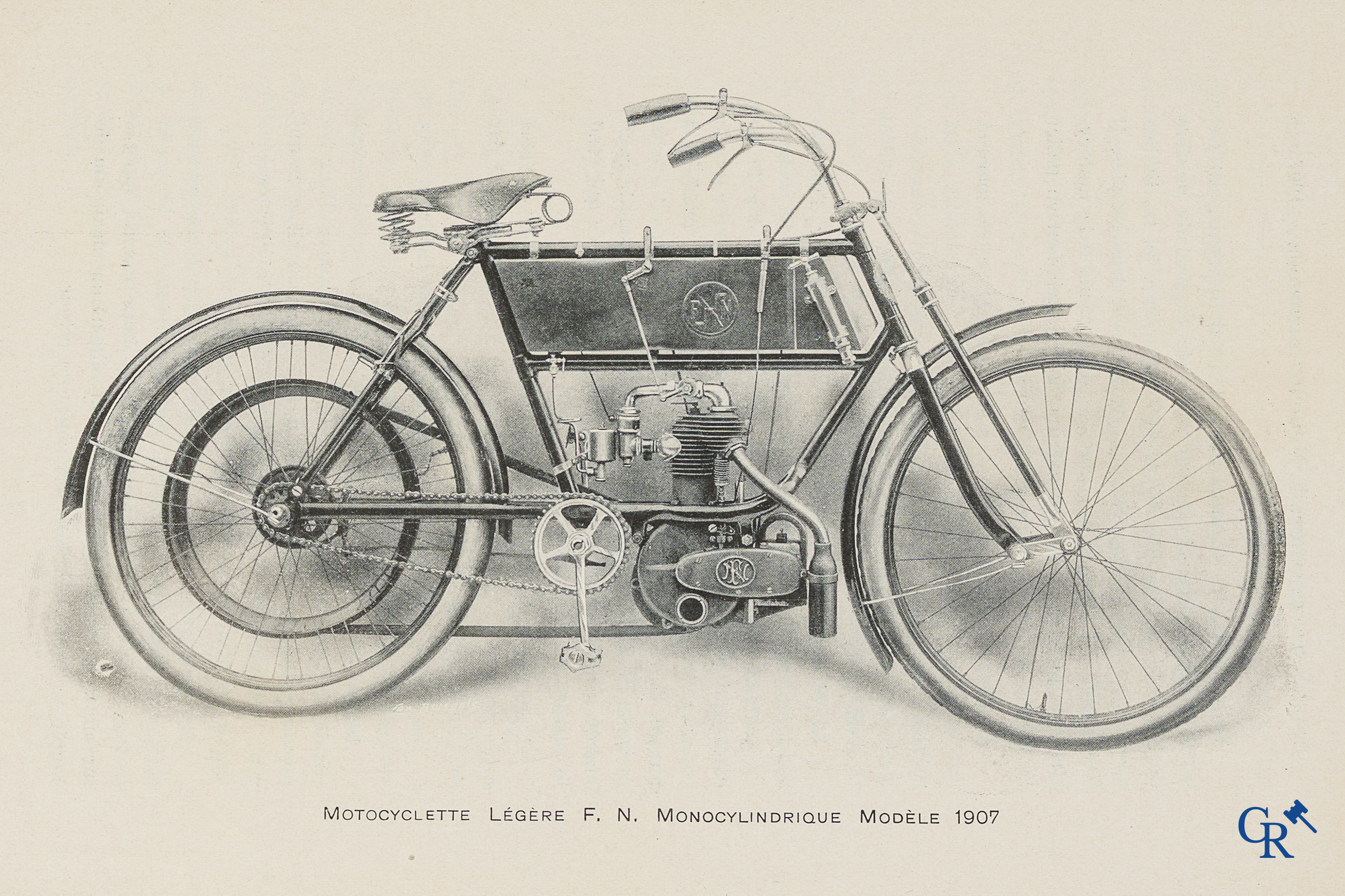 FN. Fabrique Nationale, Liège. Publicity leaflet for the light motorcycles F.N., single-cylinder engine, model 1907.