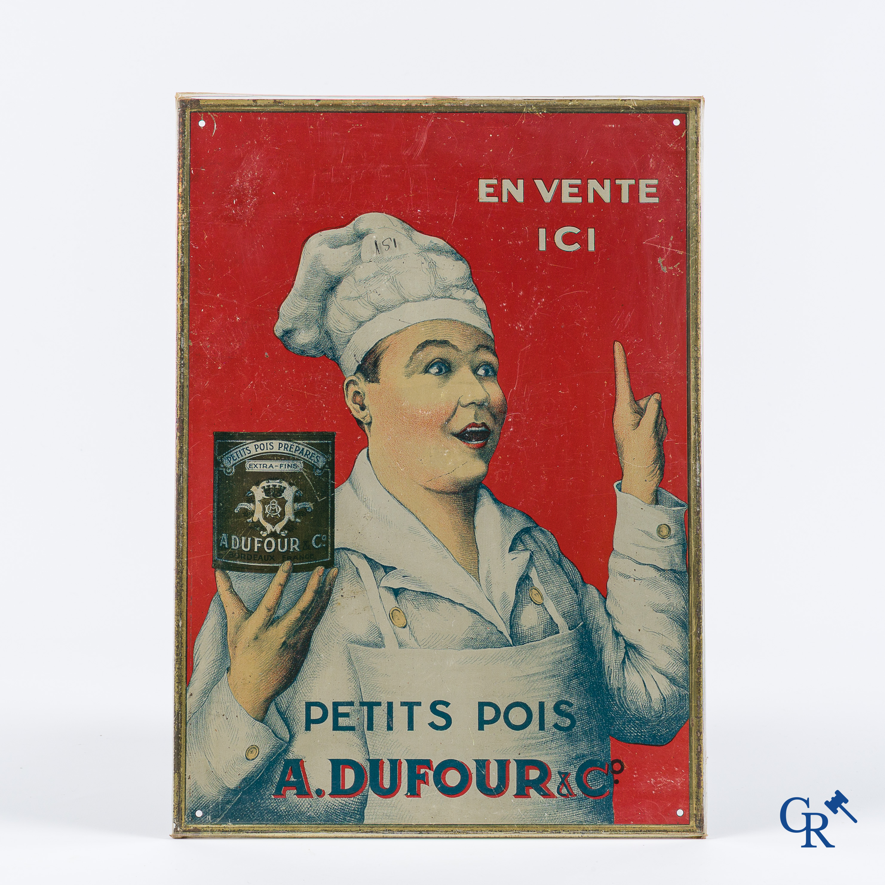 A. Dufour & Cie. Rare advertising sign in printed tin. Impr. Société du Fer Blanc, Imprimé à Bordeaux.